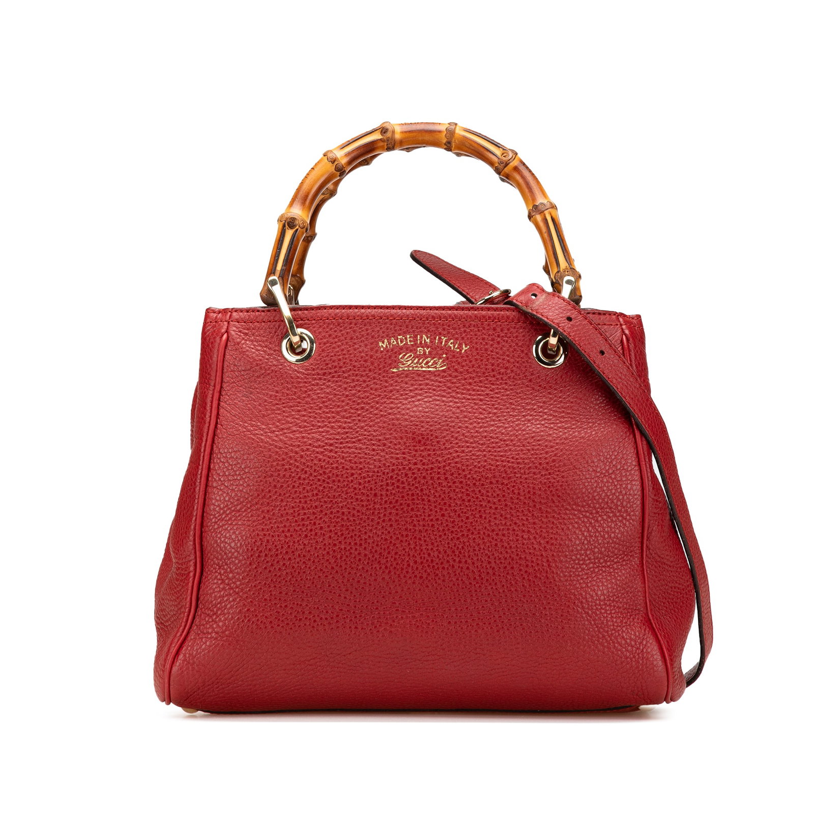 Gucci Small Calfskin Bamboo Shopper Satchel Red Leather (1 of 11)