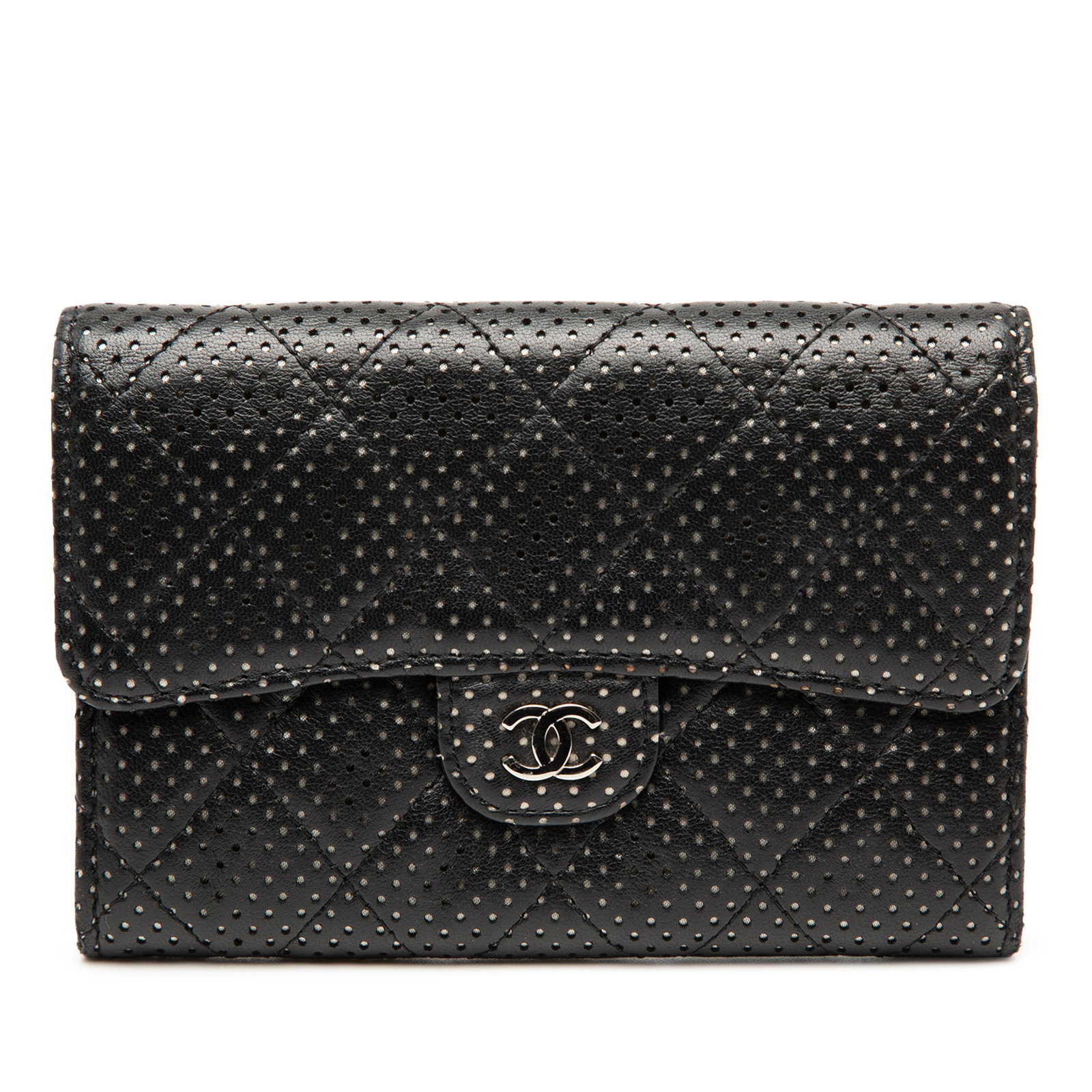 Black Chanel Small Flap Wallet with Quilted Perforated Lambskin Leather (1 of 8)