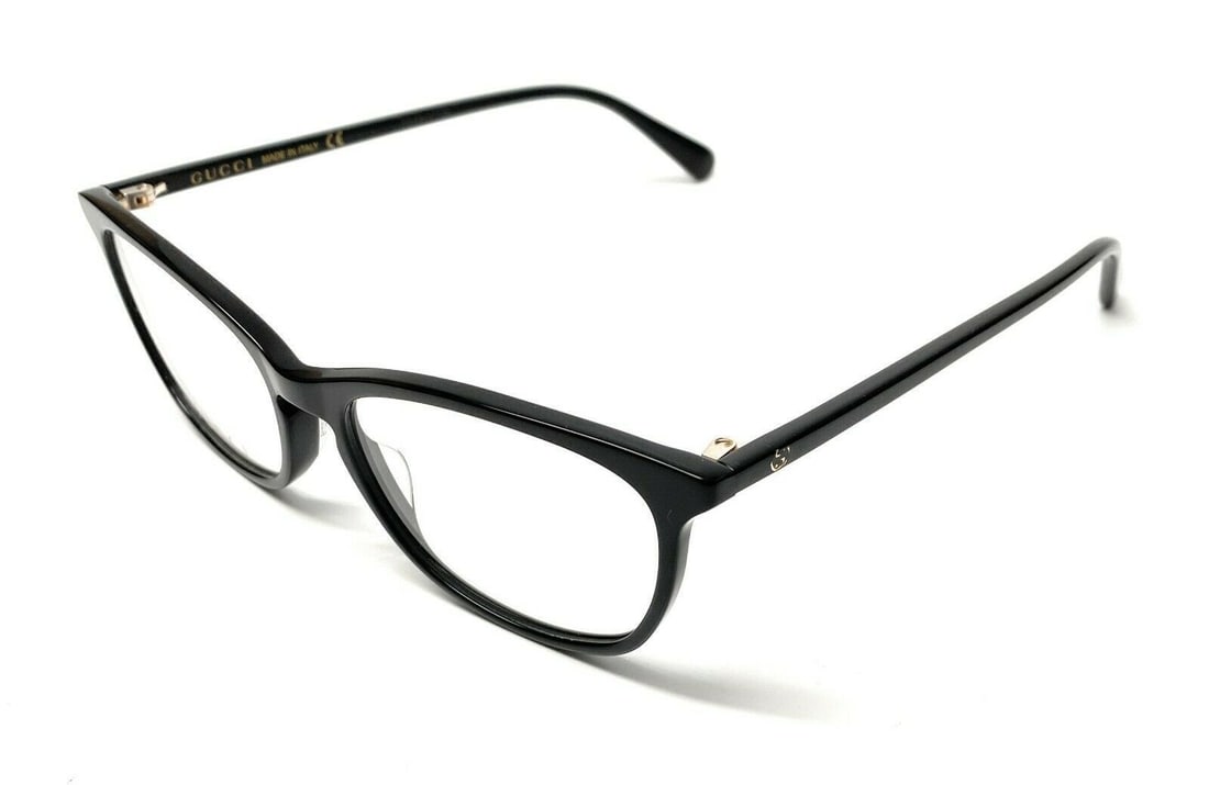 Gucci Cat Eye Black Acetate Full Rim Eyeglasses for Women 52 mm: Gucci Cat Eye Black Acetate Full Rim Eyeglasses for Women 52 mm These Gucci GG0549O 001 eyeglasses feature a stylish cat eye design with a full rim, crafted from black acetate for a modern look. Desig
