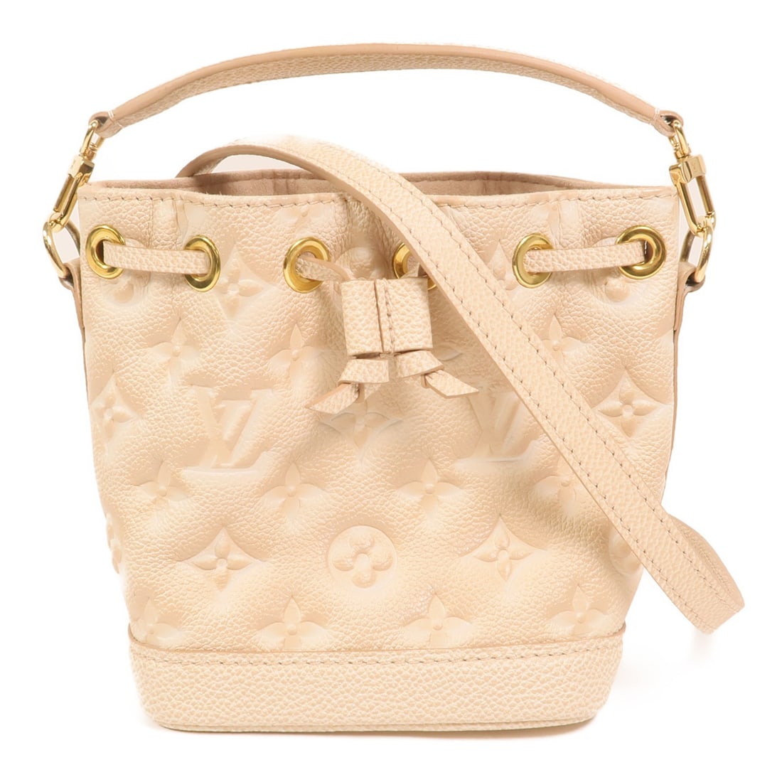 Louis Vuitton Nano Noe Brown Calfskin Monogram Shoulder Bag with Gold Hardware: Louis Vuitton Nano Noe Brown Calfskin Monogram Shoulder Bag with Gold Hardware This Louis Vuitton Nano Noe 2-way shoulder bag features a brown calfskin exterior with the signature Monogram Empreinte d