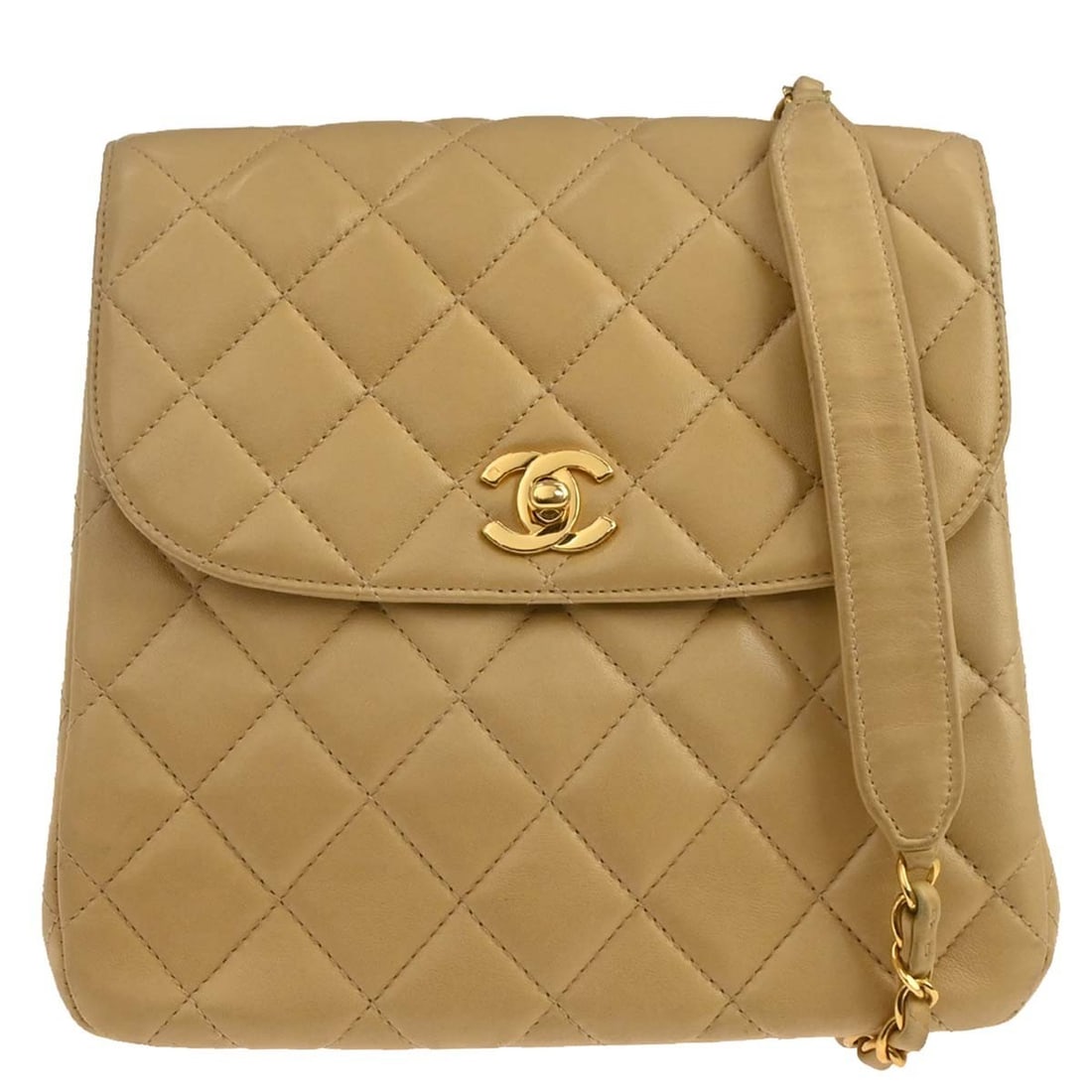Chanel Classic Single Flap Beige Quilted Lambskin Medium Shoulder Bag (1 of 11)