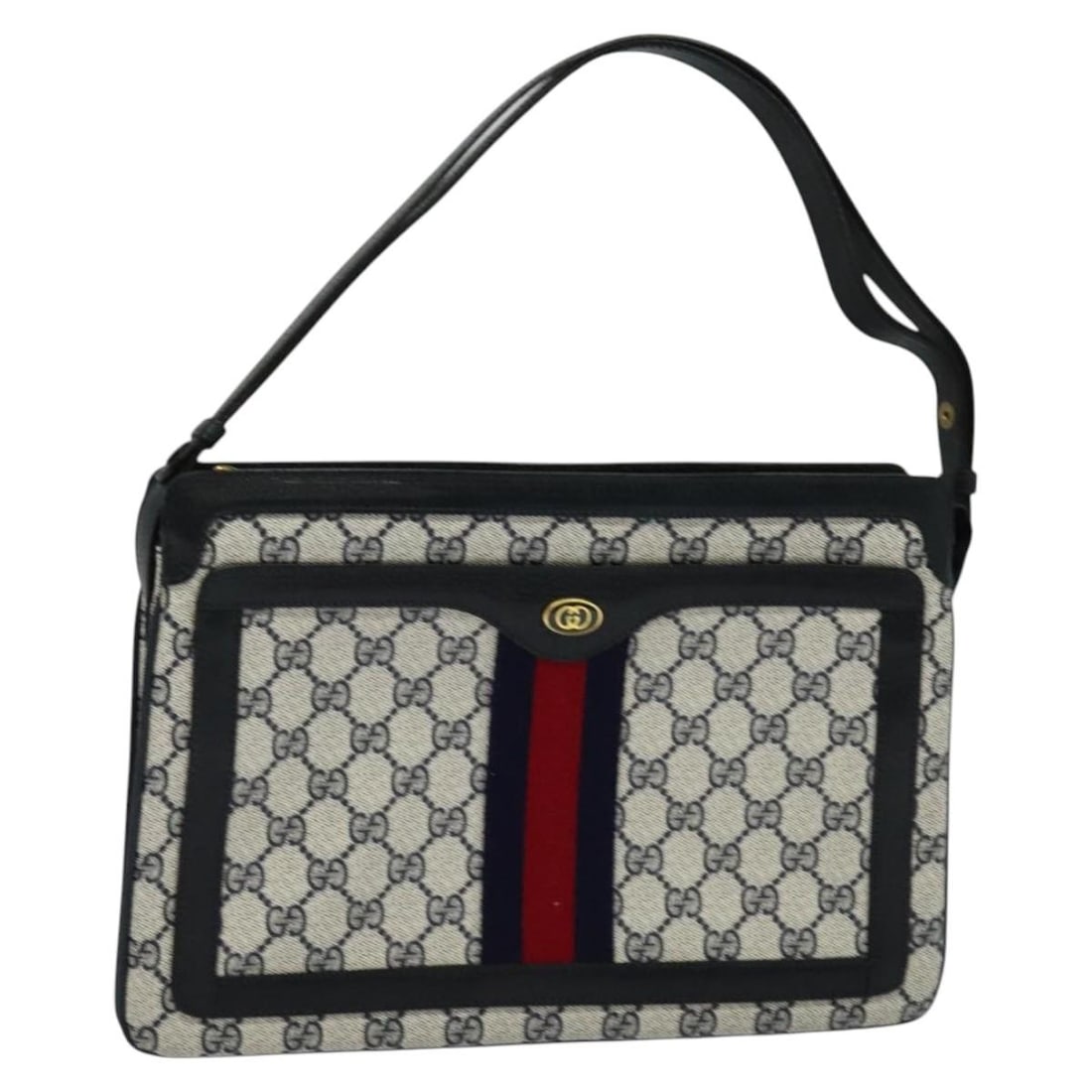 GUCCI GG Supreme Sherry Line Shoulder Bag Navy Gold 41 02 013 Auth (1 of 18)