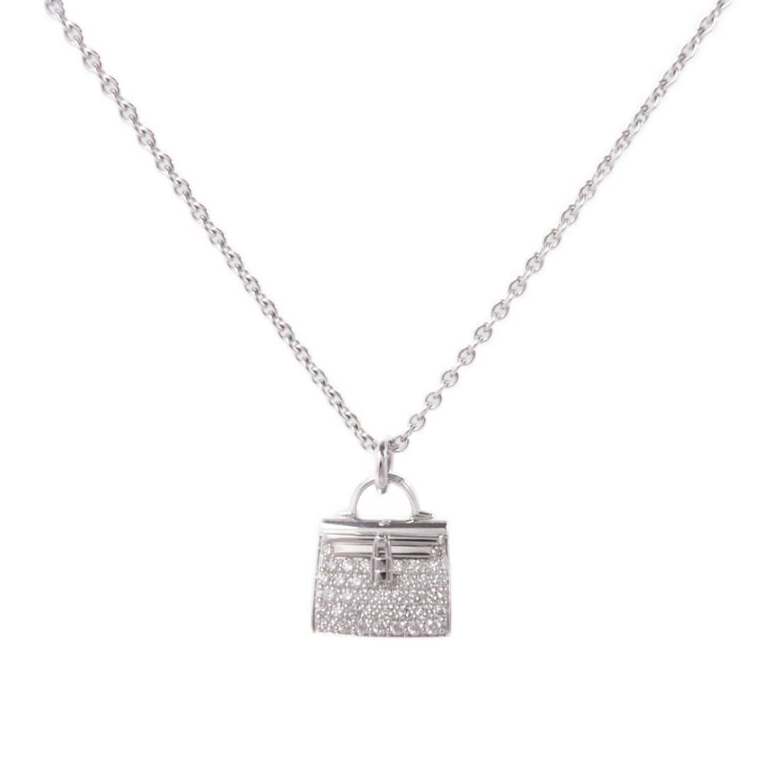 HERMES Amulettes Kelly Diamond Pendant Necklace 18K White Gold (1 of 9)