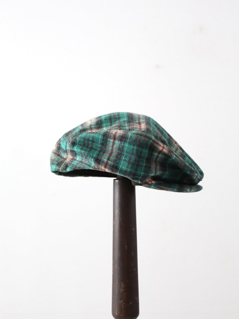 Vintage Pendleton Wool Flat Cap Emerald Green Plaid (1 of 5)