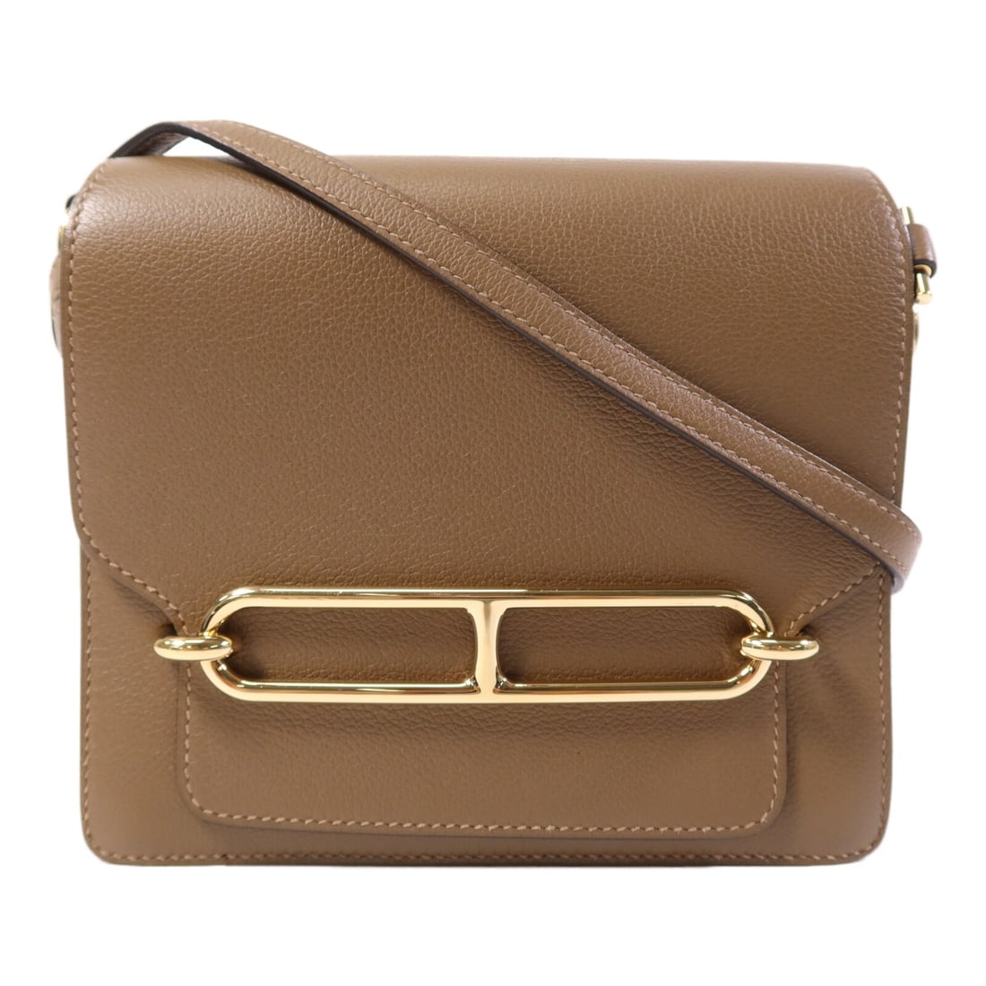 Hermes Mini Roulis Brown Evercolor Leather Shoulder Bag with Gold Hardware (1 of 15)