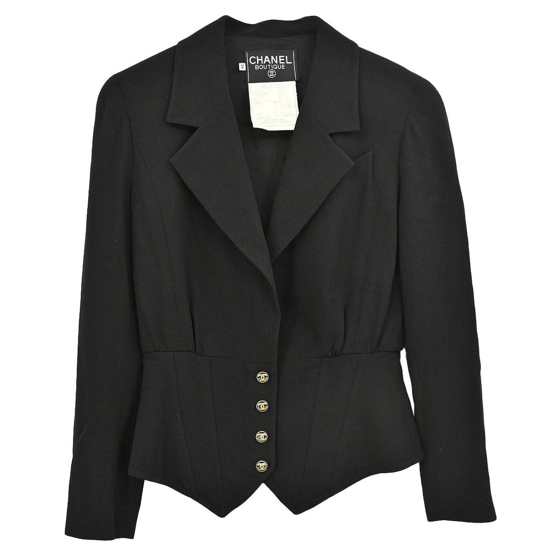 Black Wool Blend Chanel Vintage Mid-Length Single Breasted Women's Jacket Size 36 (1 of 11)