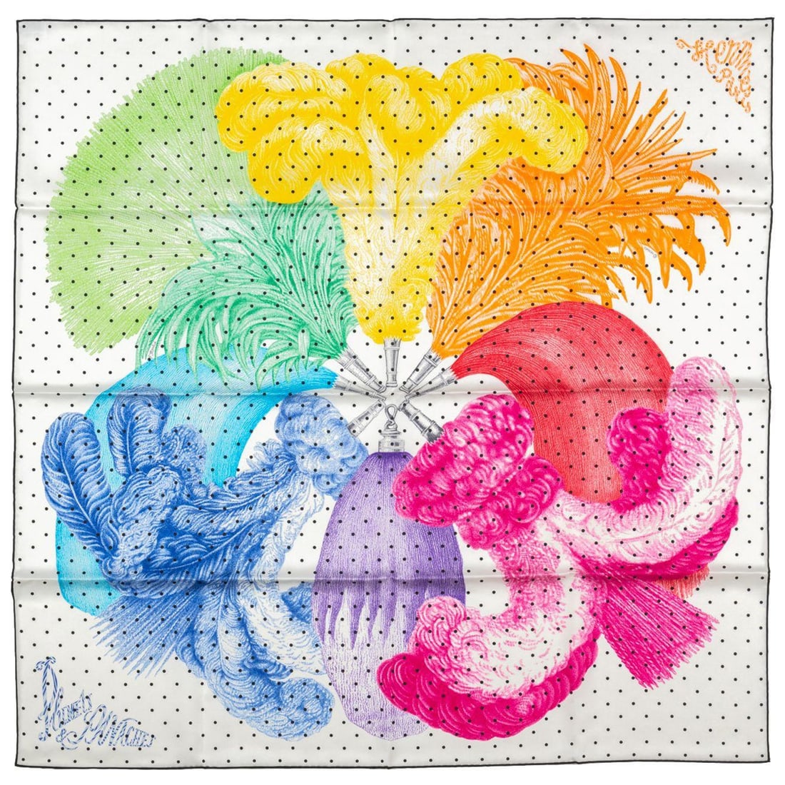 Hermes Plumets et Panaches Multicolor Silk Scarf 35 in: Hermes Plumets et Panaches Multicolor Silk Scarf 35 in Discover the exquisite Hermes Plumets et Panaches Silk scarf, a stunning addition to any collection. This luxurious scarf features a vibrant mult