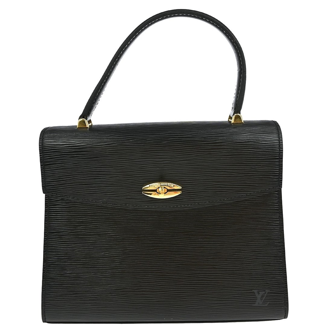 Louis Vuitton Malesherbes Black Epi Leather Top Handle Handbag M52372: Louis Vuitton Malesherbes Black Epi Leather Top Handle Handbag M52372 This Louis Vuitton Malesherbes handbag features black Epi leather with a distinctive textured pattern and gold-tone hardware. The