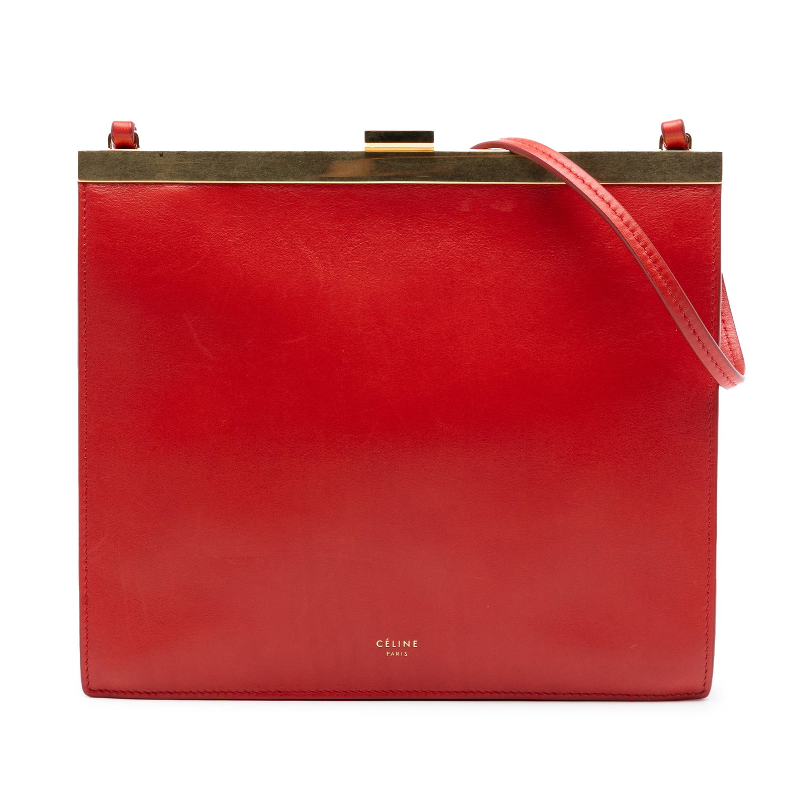 Red Celine Mini Clasp Crossbody Leather Bag with Frame Closure (1 of 7)