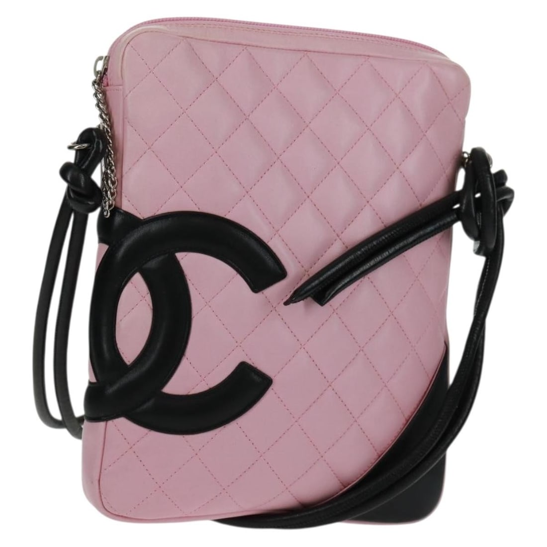 Pink Leather Cambon Line Shoulder Bag by CHANEL with Silver CC Logo (1 of 18)