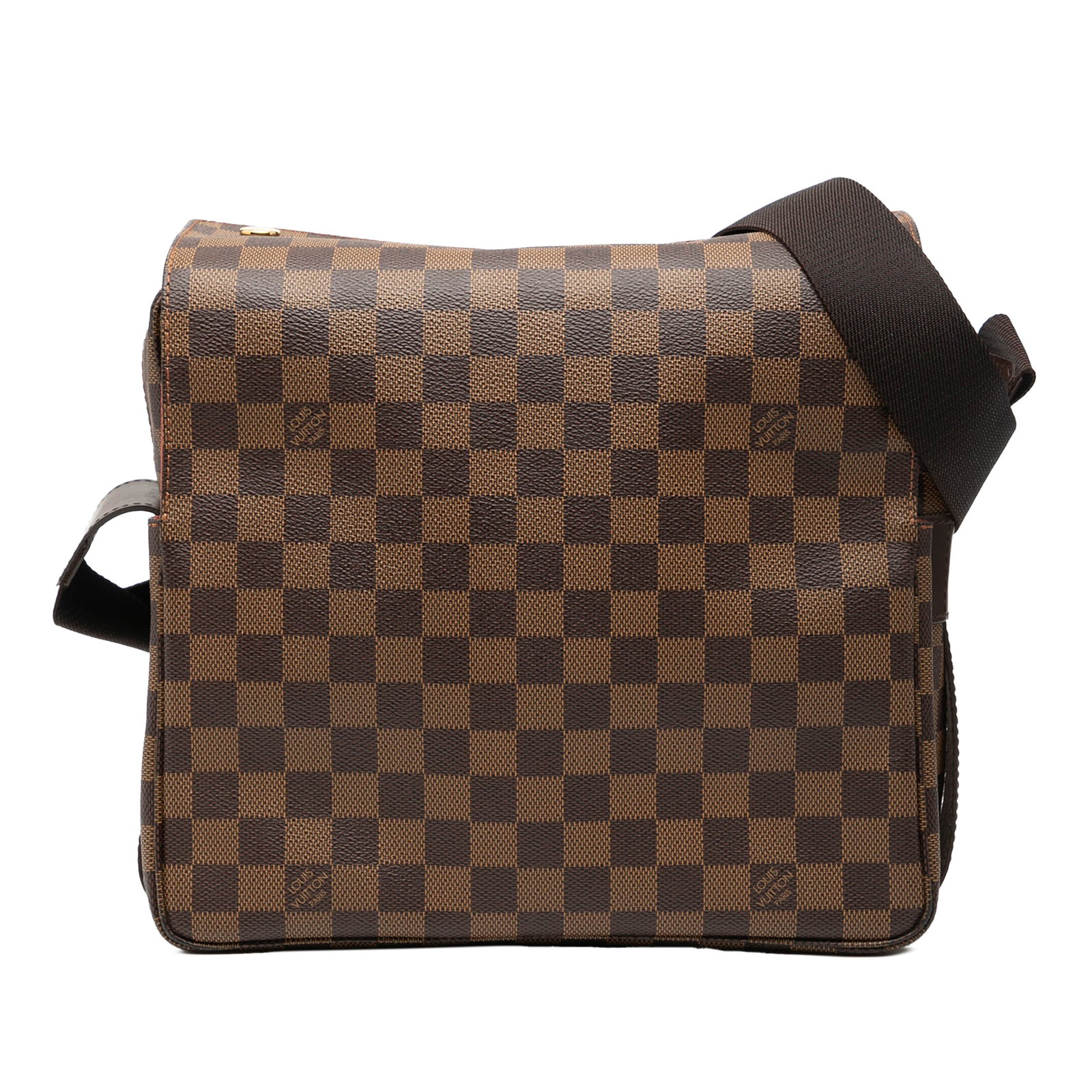 Louis Vuitton Naviglio Shoulder Bag in Damier Ebene Canvas: Louis Vuitton Naviglio Shoulder Bag in Damier Ebene Canvas The Louis Vuitton Damier Ebene Naviglio features a signature Damier canvas exterior in brown, a flat adjustable strap, a top flap with snap c