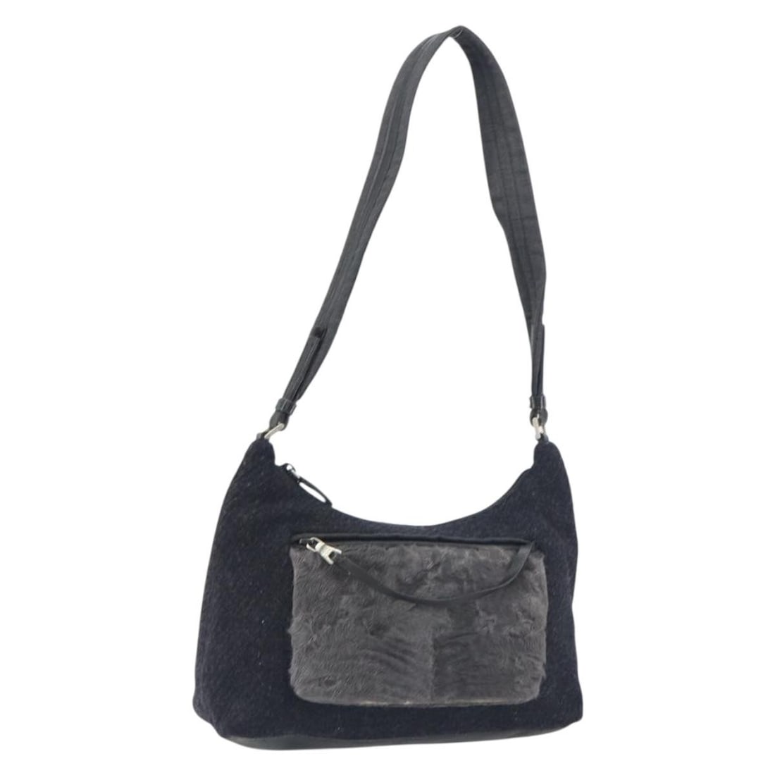 Black Wool Prada Vintage Shoulder Bag 27cm x 17cm x 9cm Italy: Black Wool Prada Vintage Shoulder Bag 27cm x 17cm x 9cm Italy This Prada vintage shoulder bag is crafted from black wool and designed for women. It features a classic silhouette with metal fittings an