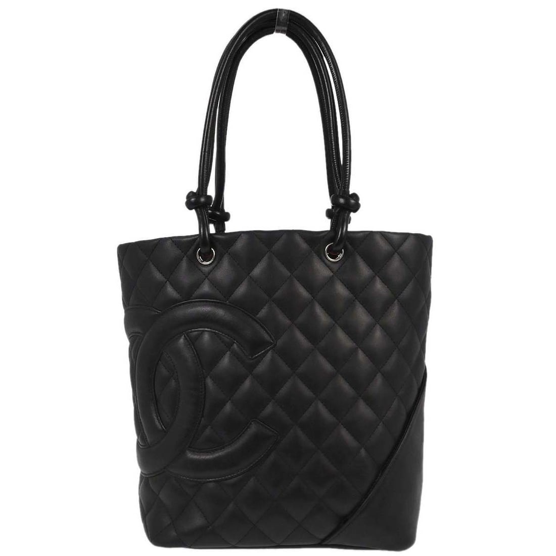 Chanel Cambon Ligne Black Quilted Calfskin Tote Medium Handbag: Chanel Cambon Ligne Black Quilted Calfskin Tote Medium Handbag This Chanel Cambon Ligne tote handbag is crafted from black quilted calfskin leather and features a signature logo accent. The bag has do
