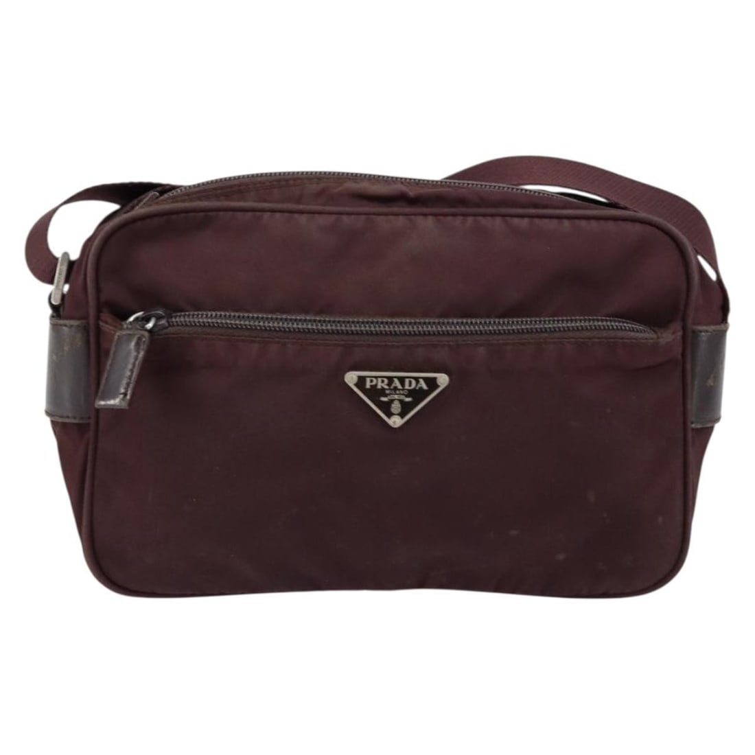 Prada Tessuto Burgundy Nylon Unisex Crossbody Bag with Front Pocket (1 of 18)