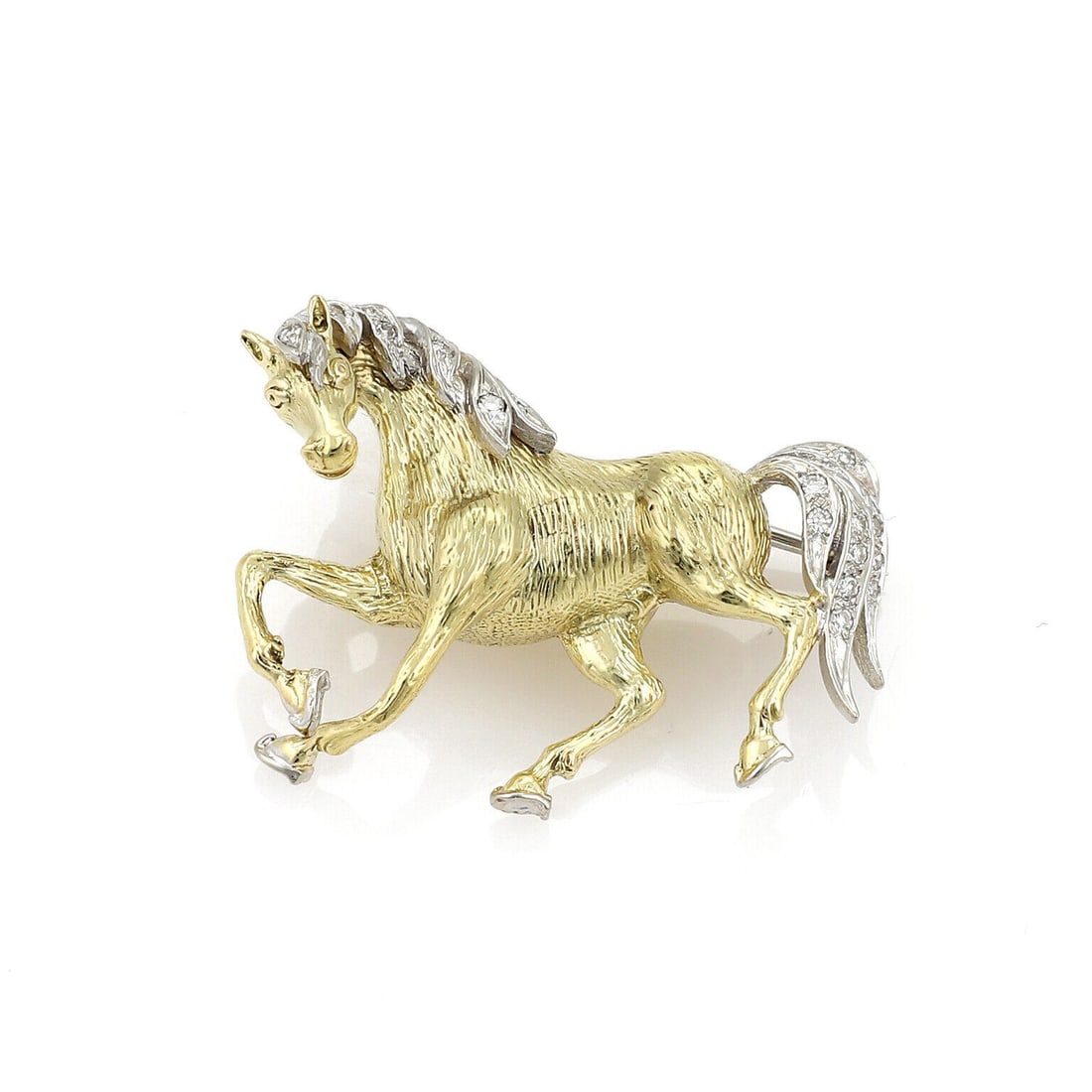 Vintage 18k Two Tone Gold Horse Brooch with Diamond Accents (1 of 5)
