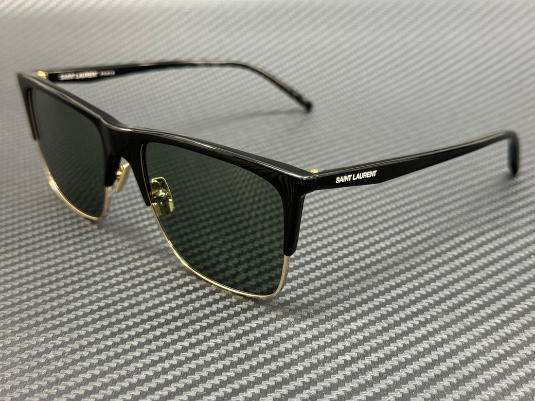 Saint Laurent SL 768 001 Black Green Unisex 57mm Sunglasses with Case: Saint Laurent SL 768 001 Black Green Unisex 57mm Sunglasses with Case Elevate your style with these Saint Laurent SL 768 001 sunglasses. Featuring a sleek black frame complemented by striking green le