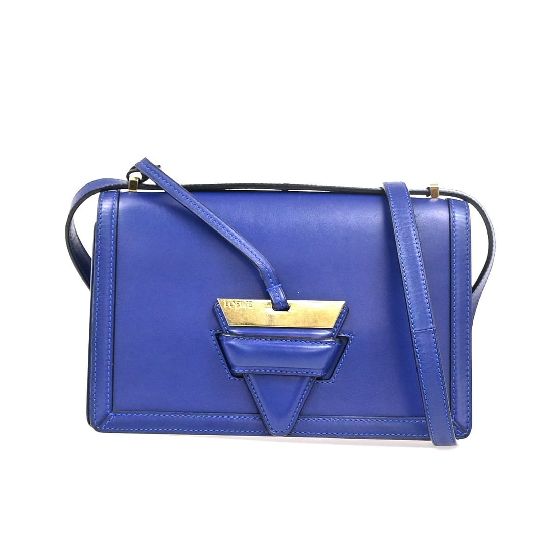 Loewe Blue Leather Barcelona Crossbody Purse 24cm: Loewe Blue Leather Barcelona Crossbody Purse 24cm This Loewe Barcelona Shoulder Bag is crafted from blue leather and designed for women. The bag features a structured silhouette with a spacious interi
