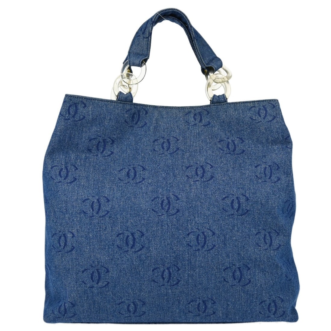 Chanel Blue Denim Tote Bag Large Zip Closure Double Handles (1 of 12)