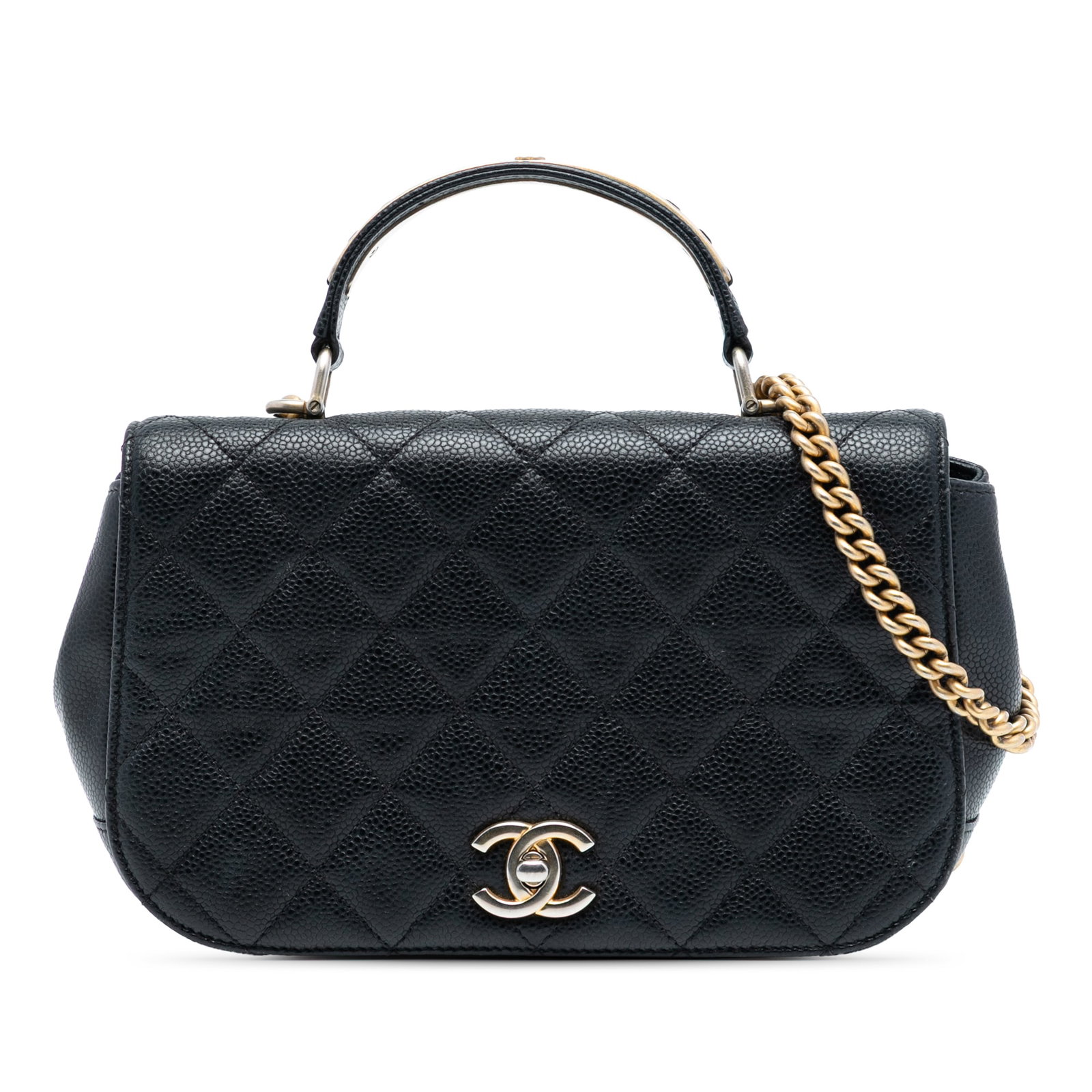 Black Chanel Carry Around Satchel Small Quilted Caviar Leather Flap Bag: Black Chanel Carry Around Satchel Small Quilted Caviar Leather Flap Bag This Chanel Small Quilted Caviar Carry Around Flap bag features a quilted caviar leather body in black, complemented by a flat l