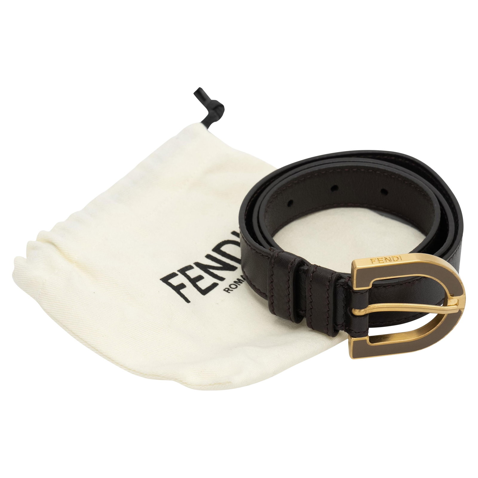 Fendi Brown Leather Belt 83 cm Gold Plated Buckle New (1 of 5)