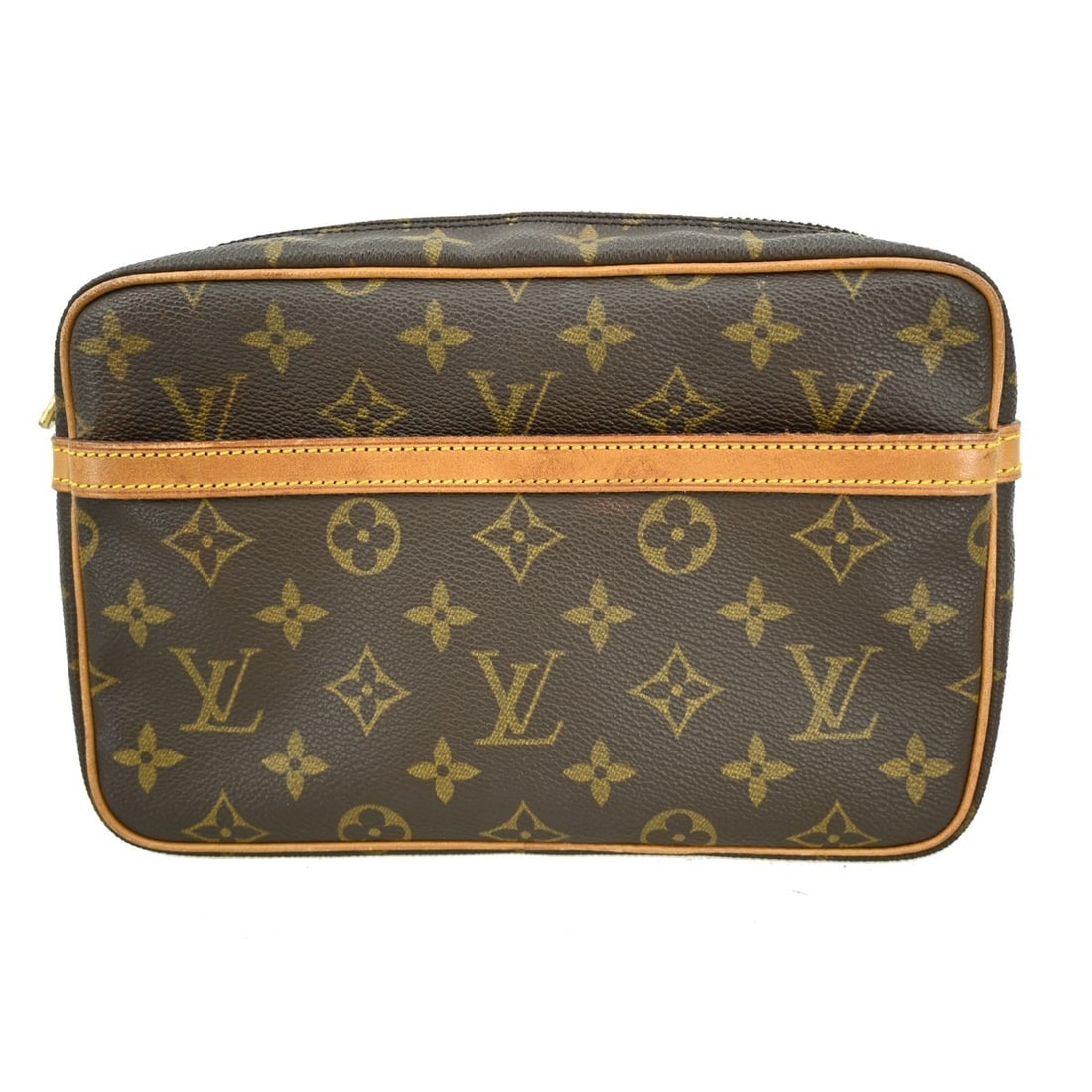 Louis Vuitton Compiegne 23 Monogram Canvas Vintage Clutch Bag M51847: Louis Vuitton Compiegne 23 Monogram Canvas Vintage Clutch Bag M51847 This Louis Vuitton Compiegne 23 clutch bag features the iconic monogram canvas with leather trim, complemented by brown exterior an