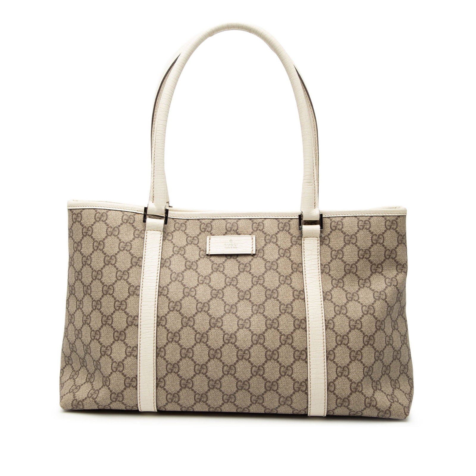 Beige GG Supreme Joy Tote Bag with Leather Trim by Gucci (1 of 9)