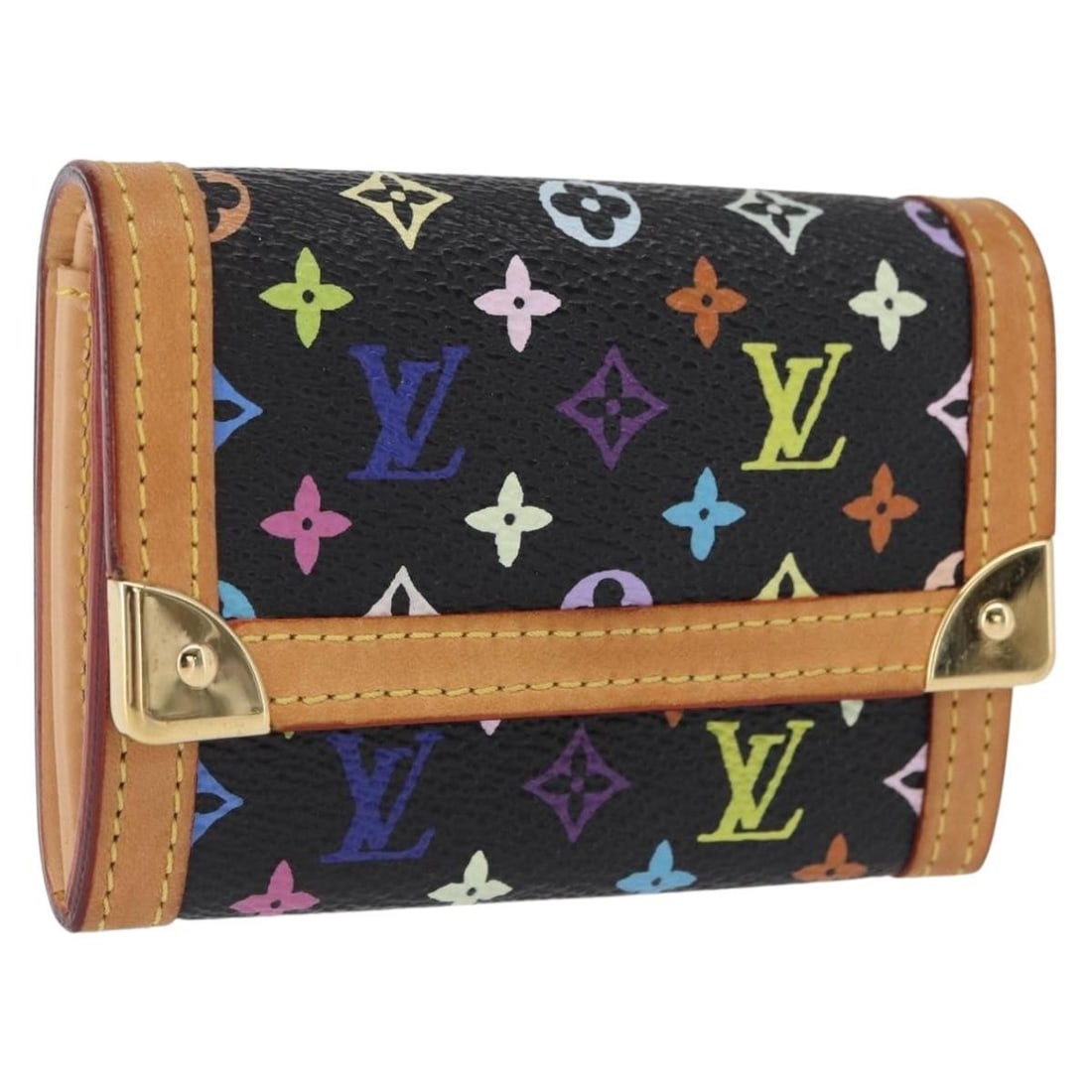 Louis Vuitton Black Multicolor Canvas Porte Monnaie Plat Coin Purse M92656 (1 of 18)