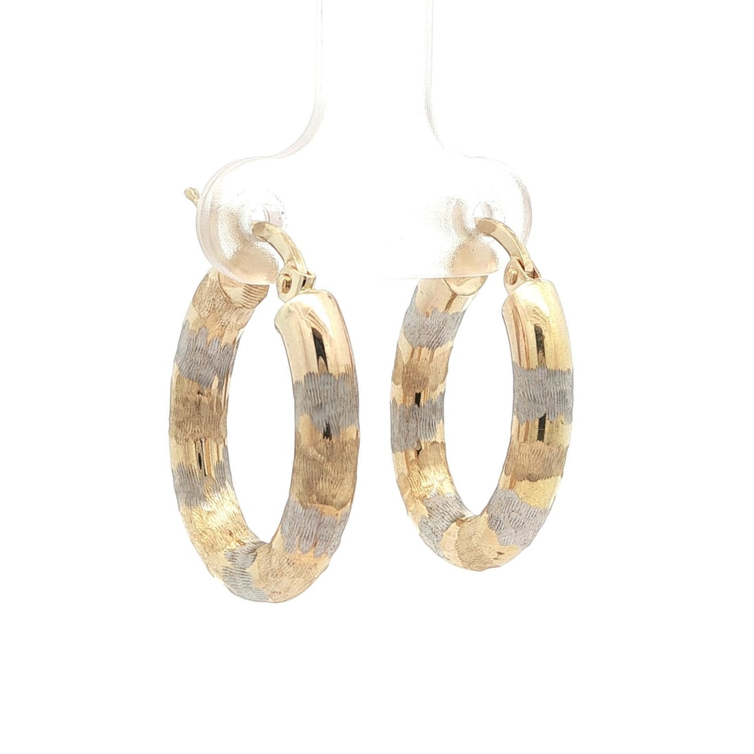 Italian 14k Yellow White Gold Etched Texture Hoop Earrings: Italian 14k Yellow White Gold Etched Texture Hoop Earrings Elevate your style with these exquisite Italian 14k Yellow & White Gold Etched Texture Oval Tube Hoop Earrings. Crafted from solid 14k yellow