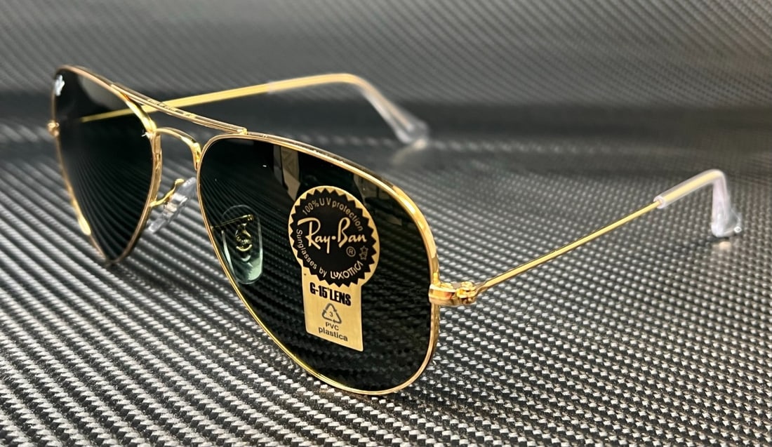 Ray-Ban RB3025 W3234 Gold Aviator Sunglasses with G-15 Green Lenses (1 of 5)