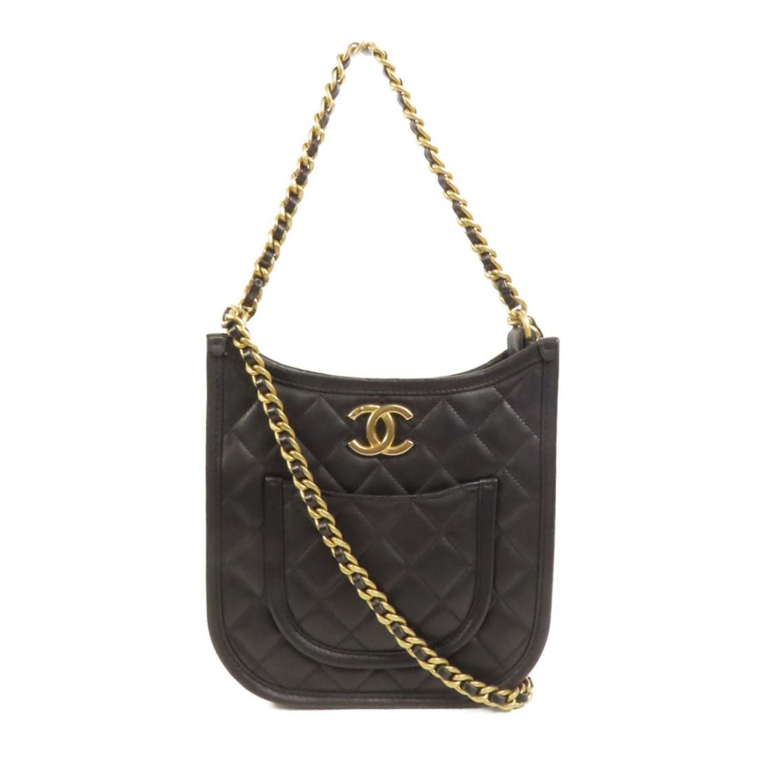 Chanel Black Calfskin 2Way Hobo Shoulder Bag with Gold Hardware: Chanel Black Calfskin 2Way Hobo Shoulder Bag with Gold Hardware This CHANEL 2-way hobo shoulder bag is crafted from black calfskin leather and features the signature CC detail with gold-tone hardware.