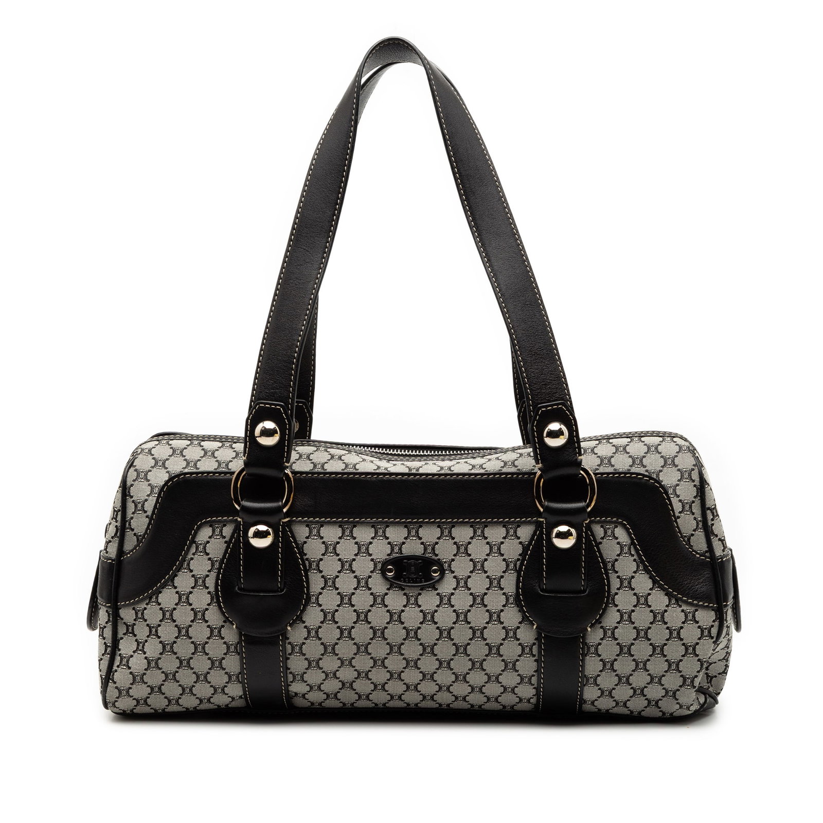 Celine Macadam Canvas Shoulder Purse with Leather Trim and Zip Closure (1 of 7)