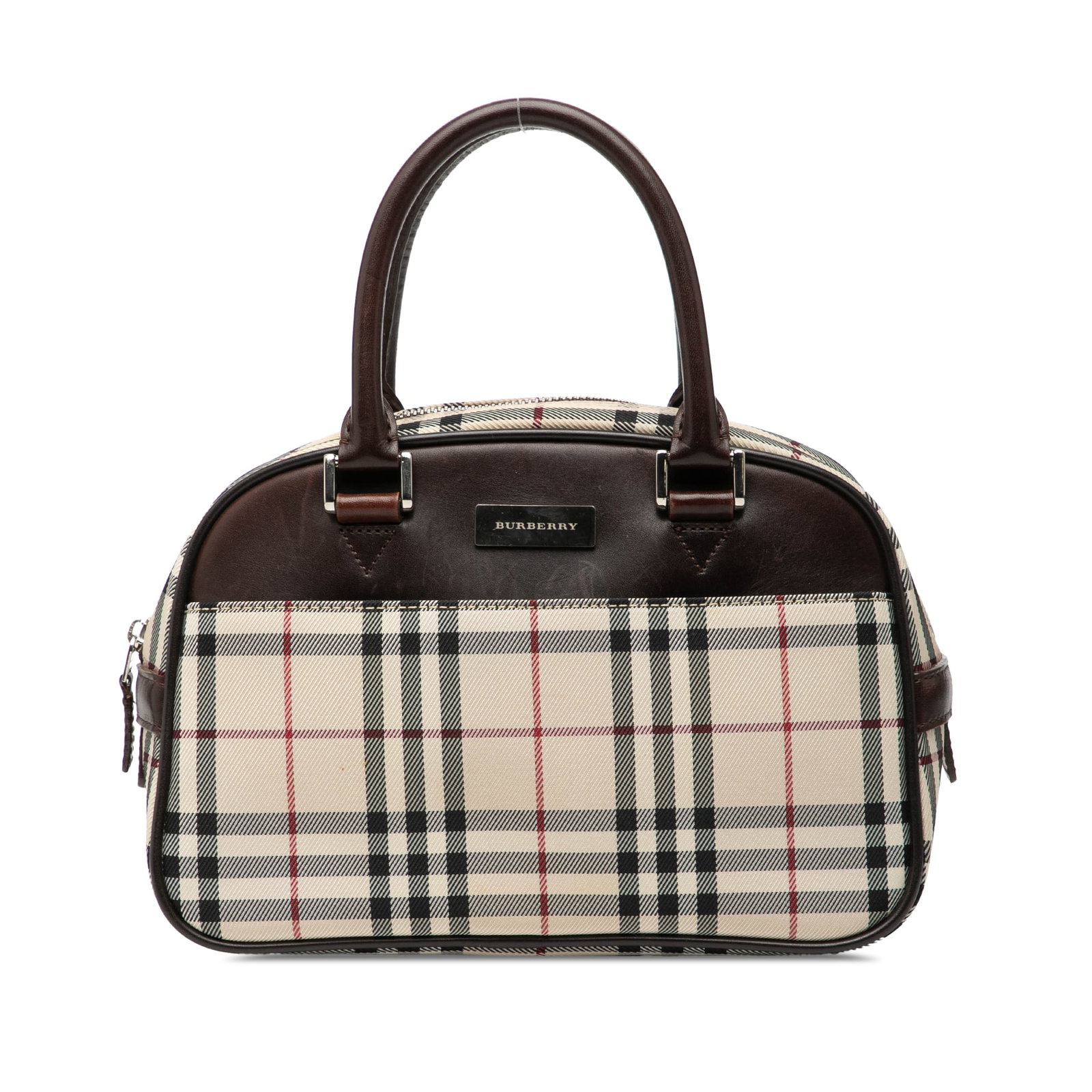Burberry Brown Canvas Tote with Leather Trim and House Check Pattern: Burberry Brown Canvas Tote with Leather Trim and House Check Pattern This Burberry House Check Canvas Handbag features the iconic house check canvas accented with leather trim and rolled leather handl