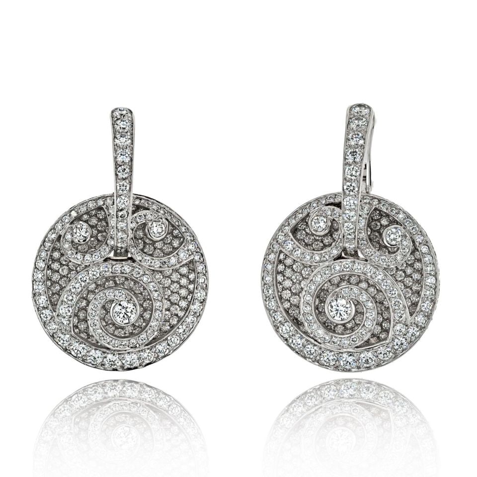 Graff 18K White Gold Diamond Pave Medallion Earrings 15 Cts (1 of 4)
