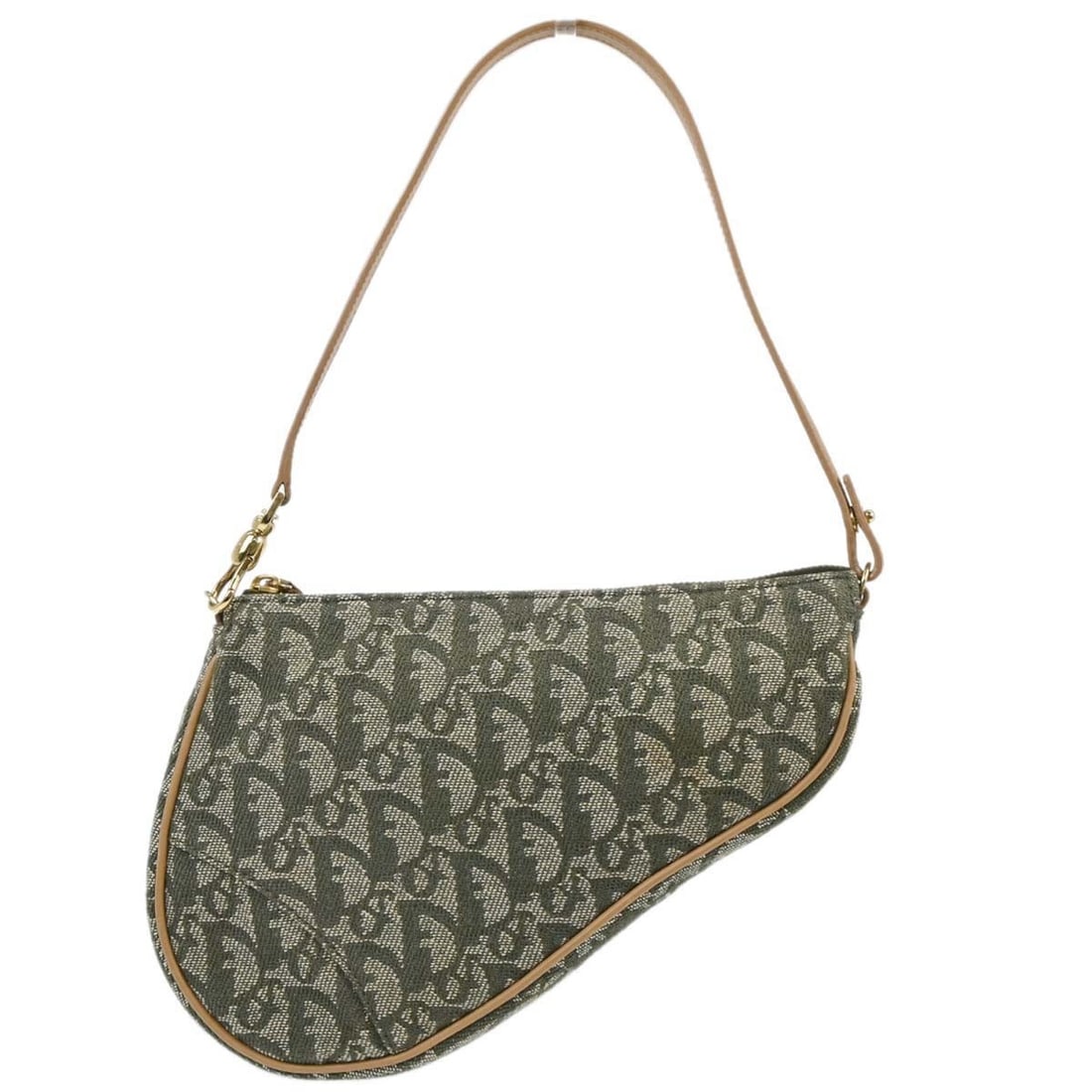 Dior Saddle Green Canvas Leather Shoulder Bag MC0071 Small: Dior Saddle Green Canvas Leather Shoulder Bag MC0071 Small This Christian Dior green Trotter Saddle handbag features a small silhouette crafted from canvas leather. It includes a shoulder strap with a