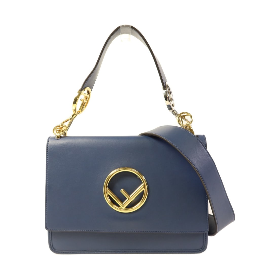 FENDI Kan I 2 Way Shoulder Bag Navy Calfskin Leather Made in Italy (1 of 17)