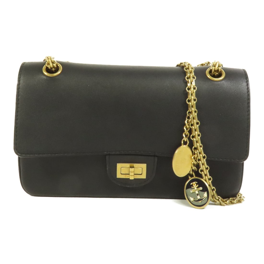 CHANEL Black Calfskin GHW Chain Shoulder Bag: CHANEL Black Calfskin GHW Chain Shoulder Bag This elegant CHANEL shoulder bag is crafted from luxurious black calfskin leather, showcasing the brand's iconic CC logo. Ideal for everyday wear, it featu