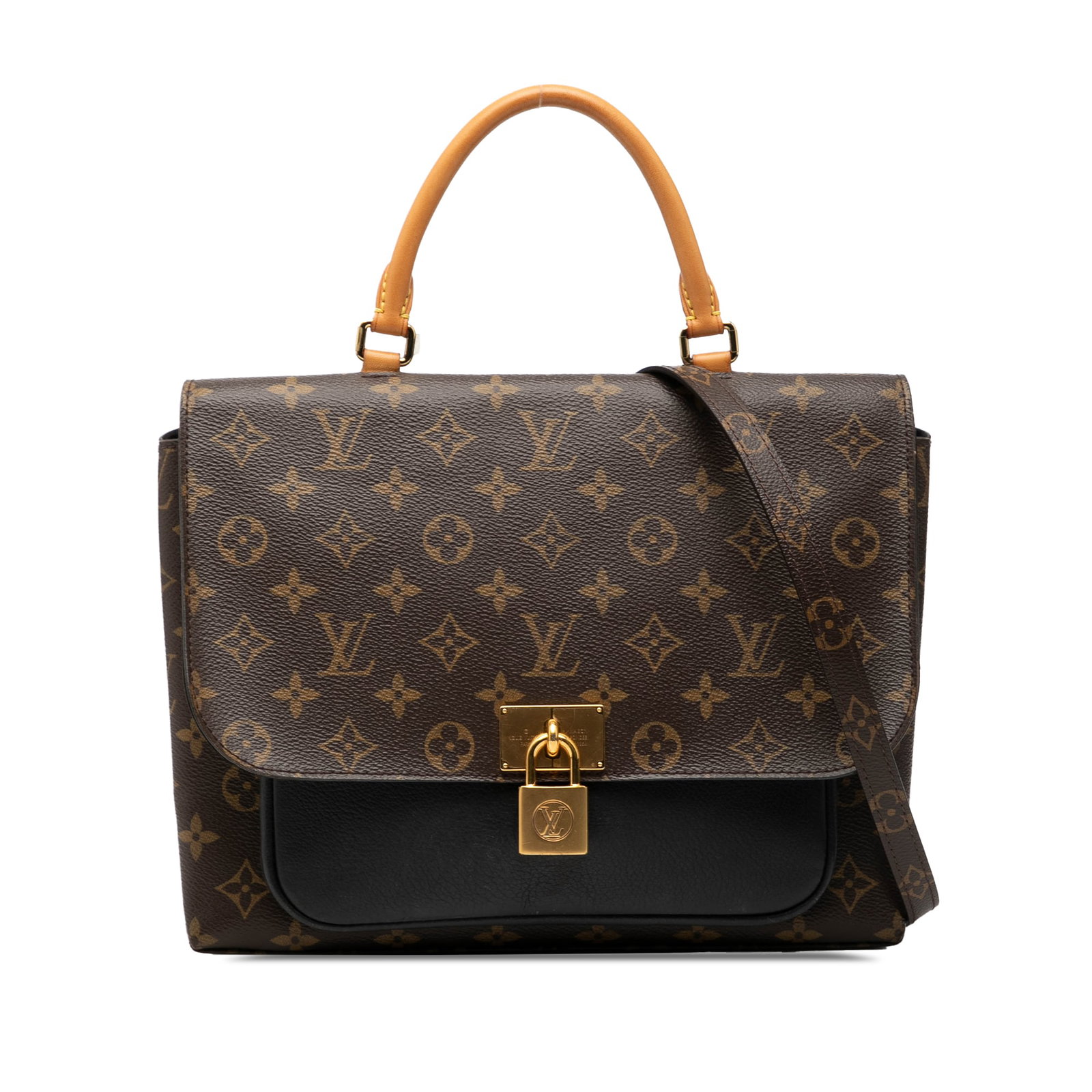 Louis Vuitton Marignan Brown Monogram Canvas Shoulder Bag with Top Handle: Louis Vuitton Marignan Brown Monogram Canvas Shoulder Bag with Top Handle This Louis Vuitton Monogram Marignan bag features a monogram canvas body with a rolled vachetta leather top handle and a detac