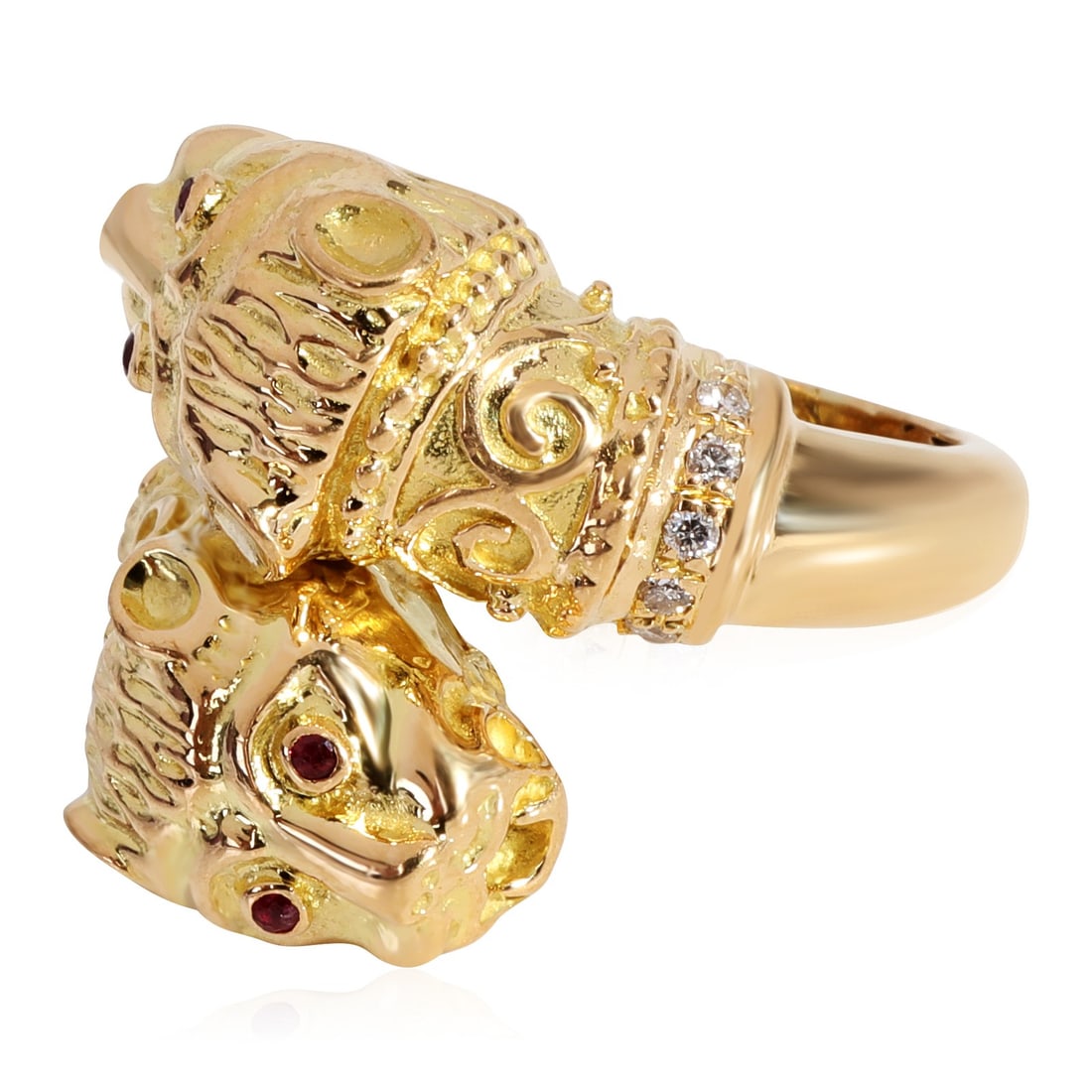 Heritage Collection Double Head Ruby and Diamond Ring 18k Yellow Gold: Heritage Collection Double Head Ruby and Diamond Ring 18k Yellow Gold This Zolotas Heritage fashion ring features a double head design adorned with round brilliant rubies and diamonds. Crafted in 18k