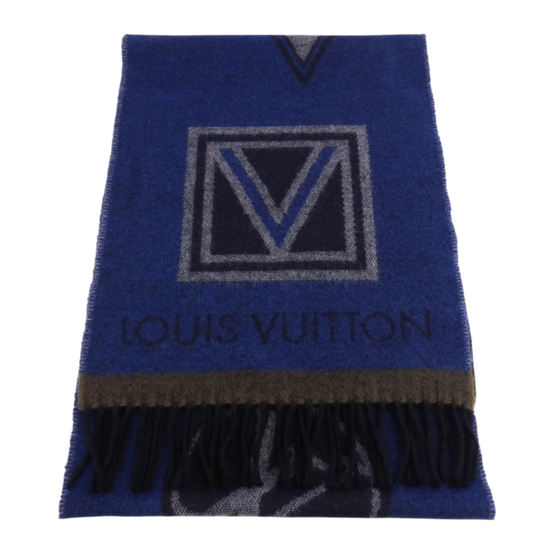 Louis Vuitton Sticker Pattern Wool Cashmere Scarf Blue and Black M70039 (1 of 12)