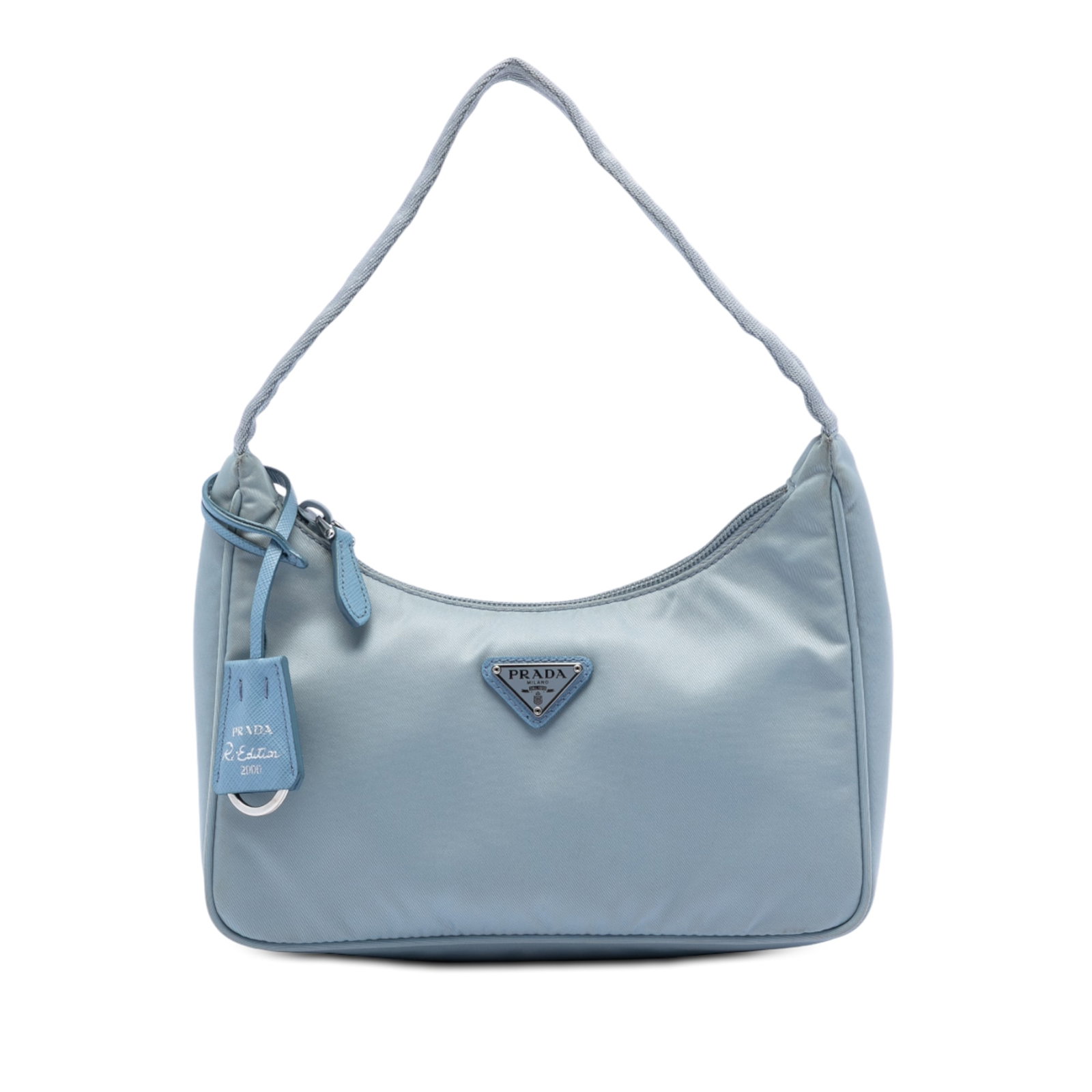 Blue Prada Re Edition 2000 Tessuto Nylon Shoulder Bag: Blue Prada Re Edition 2000 Tessuto Nylon Shoulder Bag This Prada Tessuto Re Edition 2000 shoulder bag features a blue nylon body, flat shoulder strap, and a top zip closure. The bag displays signs of