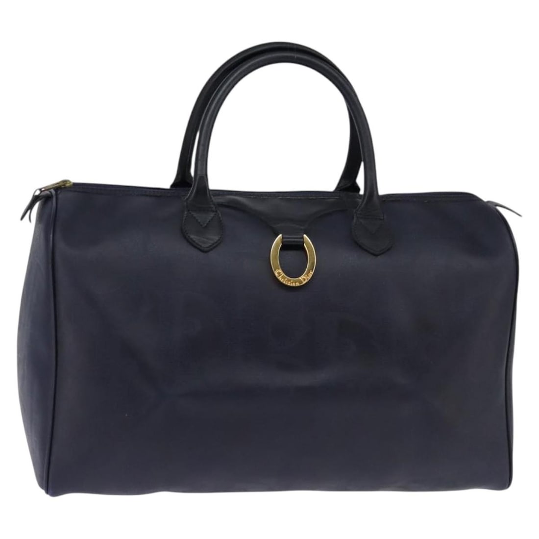 Lady Dior Boston Unisex Canvas Bag in Navy by Christian Dior: Lady Dior Boston Unisex Canvas Bag in Navy by Christian Dior This pre-owned Christian Dior Lady Dior Boston Bag is crafted from navy canvas and designed for unisex use. The bag features leather handle
