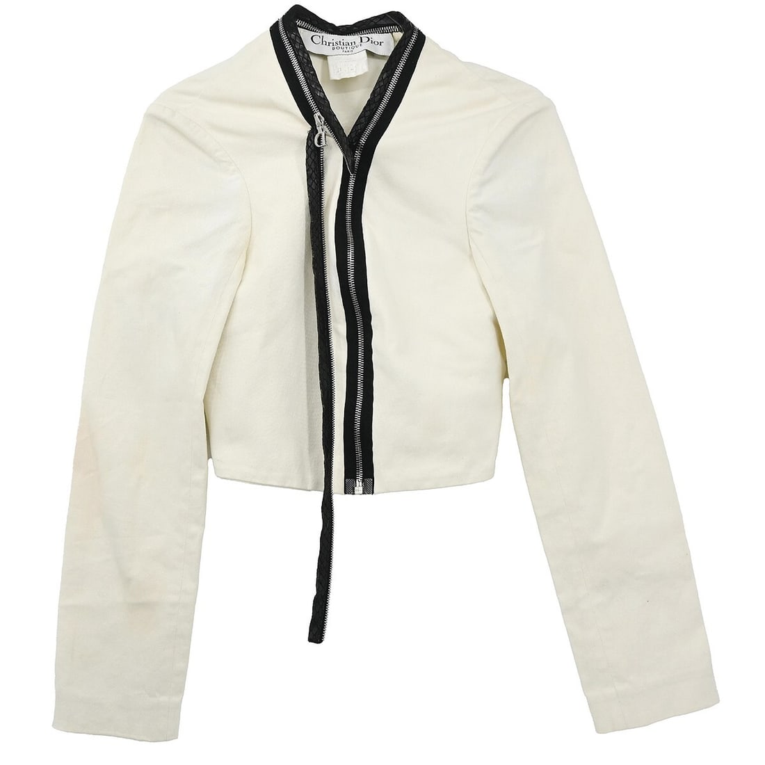 Dior White Cotton Blend Collarless Zip Jacket Size 38 (1 of 10)