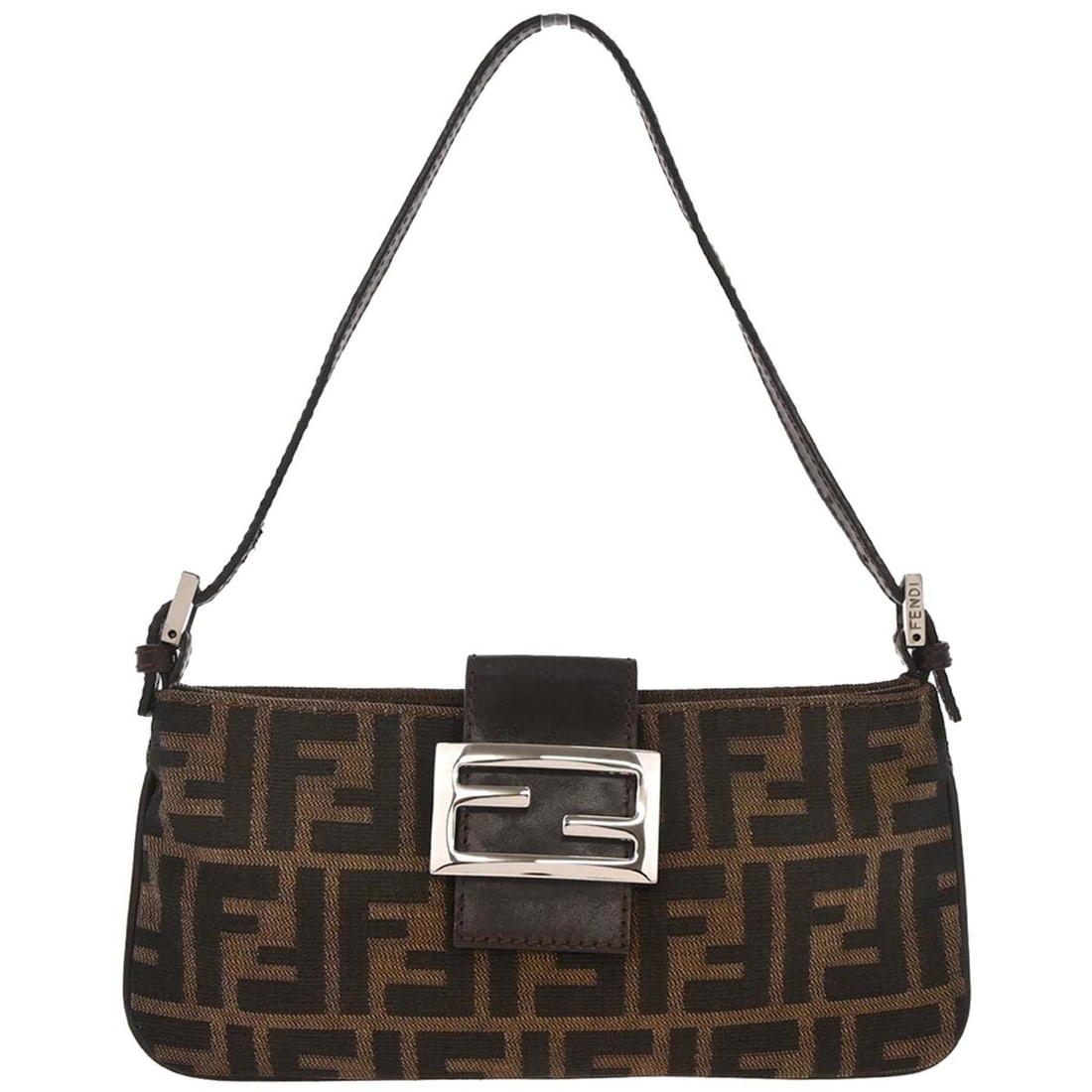 Fendi Brown Zucca Canvas Handbag 2241-26766-009 with Silver Hardware: Fendi Brown Zucca Canvas Handbag 2241-26766-009 with Silver Hardware This Fendi Brown Canvas Zucca Handbag combines style and functionality, perfect for casual occasions. The bag features a zip magnet