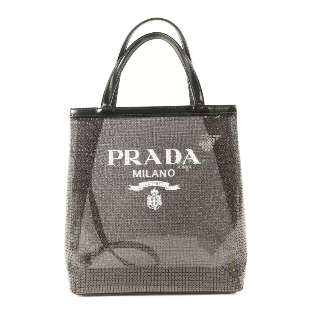 Prada Black Sequin 1BG417 Embellished Women's Tote Handbag Italy: Prada Black Sequin 1BG417 Embellished Women's Tote Handbag Italy This Prada tote bag features sequin embellishments on a black exterior, offering an elegant and striking accessory. Designed for women,