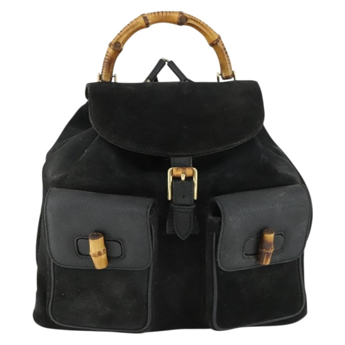 Black Suede Gucci Bamboo Vintage Backpack with Italian Craftsmanship (1 of 18)