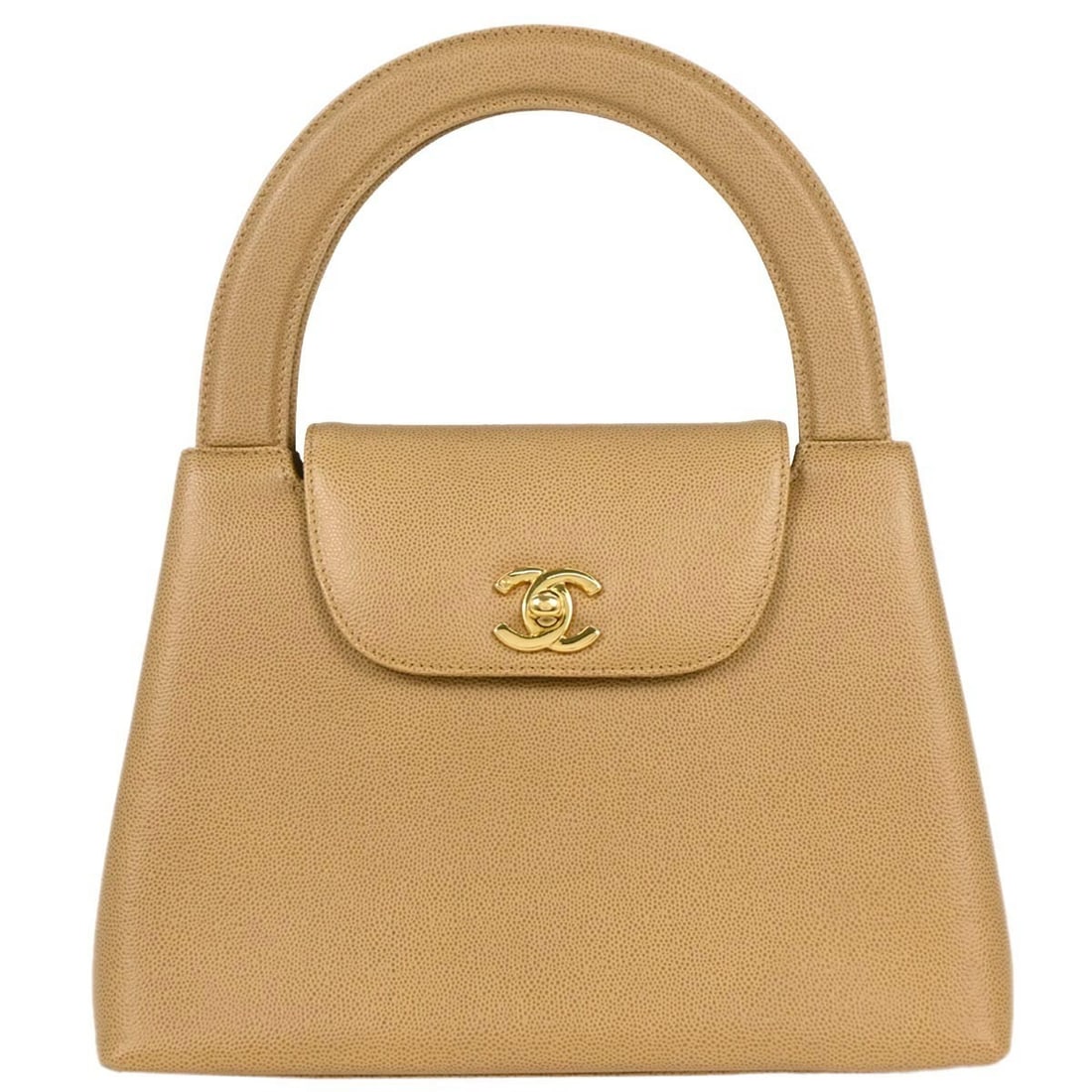 Chanel Beige Leather Handbag Caviar Style Gold Hardware (1 of 10)