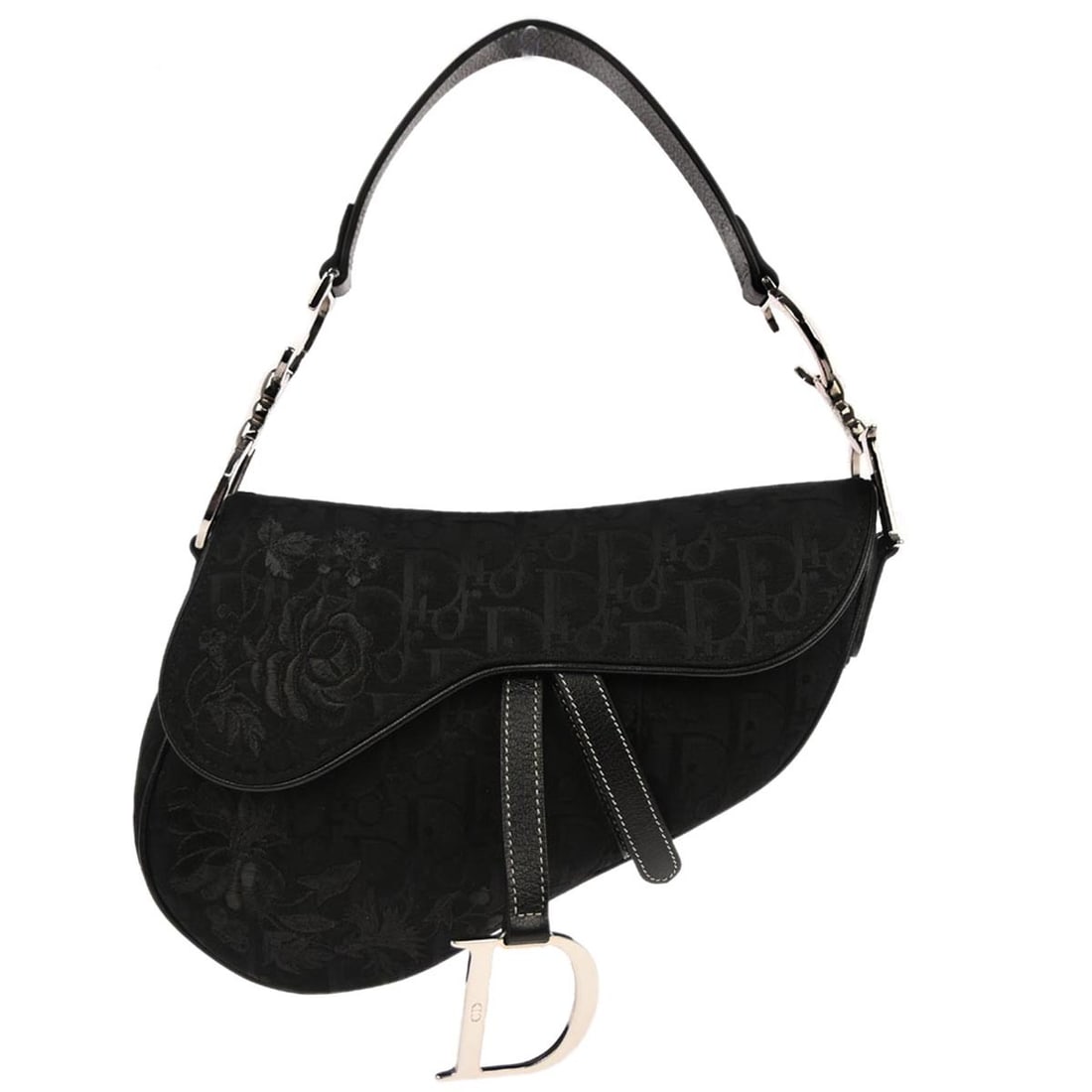 Dior Saddle Black Canvas Floral Trotter Shoulder Bag 01-RU-0035 (1 of 10)