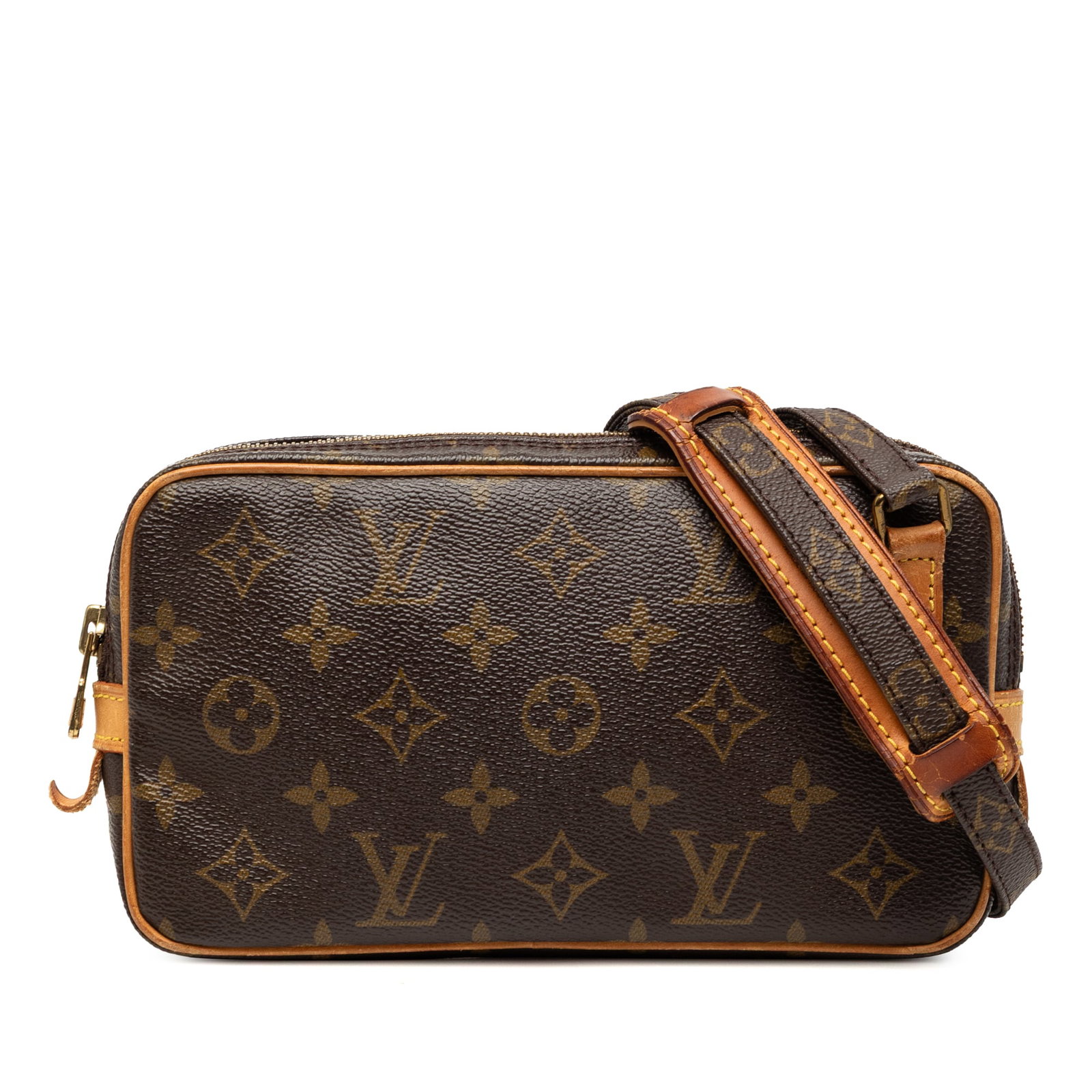 Louis Vuitton Pochette Marly Bandouliere Monogram Canvas Shoulder Bag: Louis Vuitton Pochette Marly Bandouliere Monogram Canvas Shoulder Bag The Louis Vuitton Monogram Pochette Marly Bandouliere features a classic monogram canvas body with vachetta leather trim, an adjus