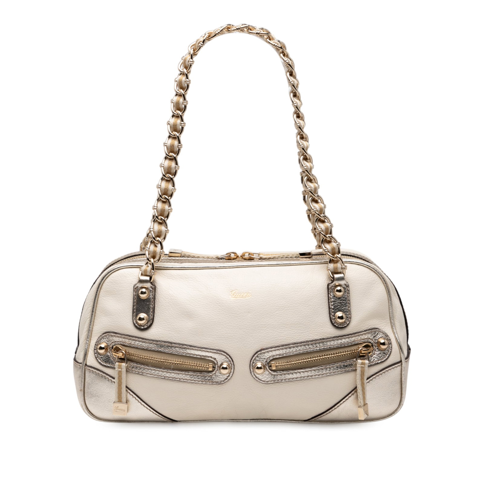 Gucci Capri Small White Leather Shoulder Bag with Web Chain Strap (1 of 8)