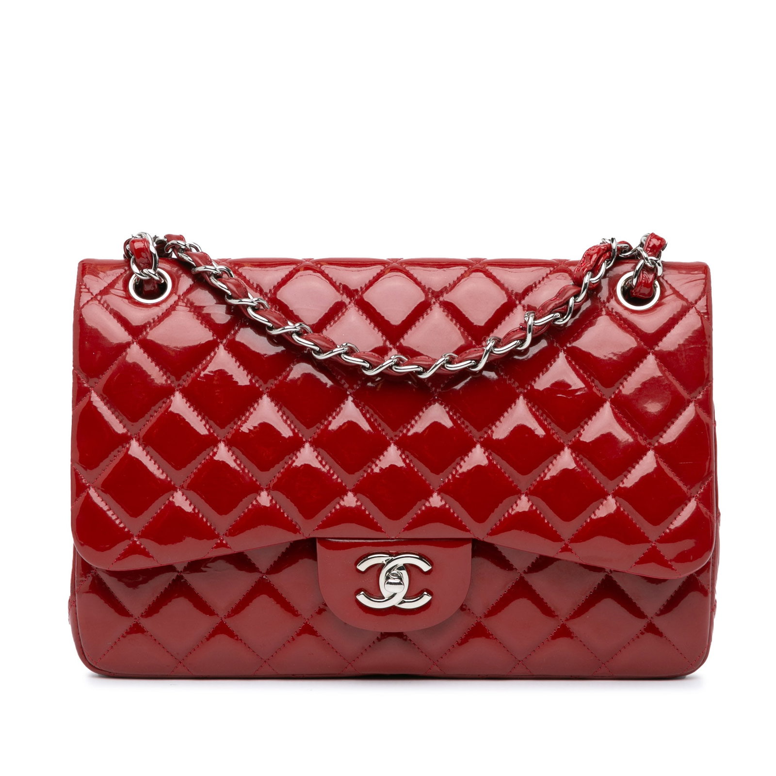 Chanel Jumbo Classic Patent Double Flap Red Leather Handbag (1 of 10)